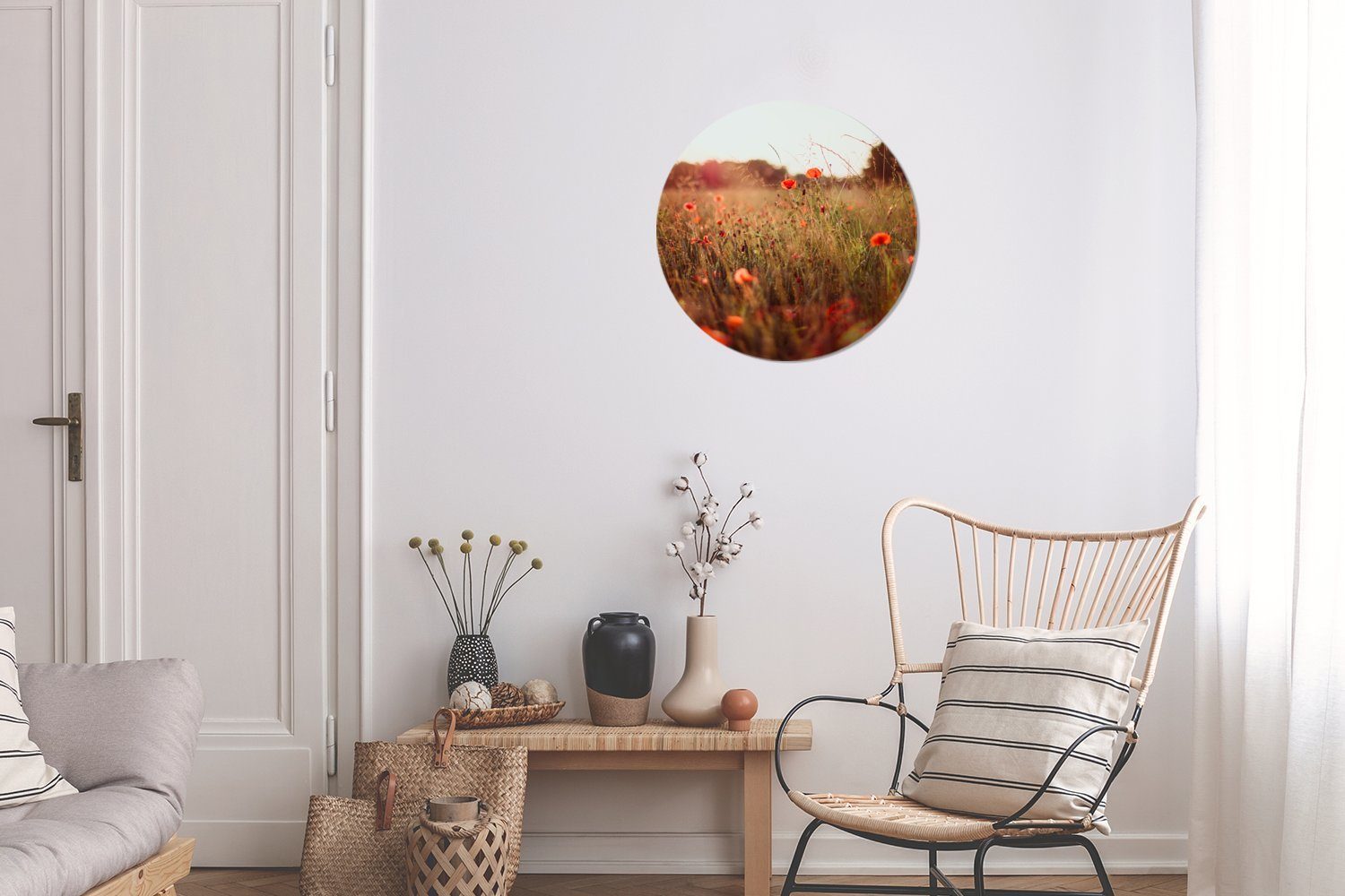 MuchoWow Wandsticker Sonnenuntergang Wohnzimmer - Kinderzimmer, (1 Tapetenaufkleber, Rot Rund, für - Tapetenkreis St), Blumen