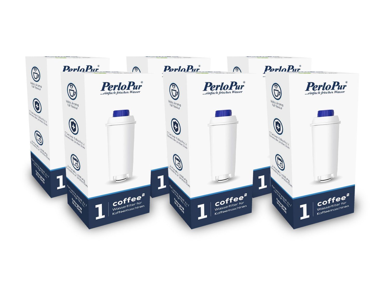 PearlCo Kalk- und Wasserfilter Coffee² Wasserfilter Kaffeemaschinen Delonghi Filter DLSC002 Pack 6, Zubehör für Kaffeemaschinen der ECAM, ETAM sowie ESAM Serie