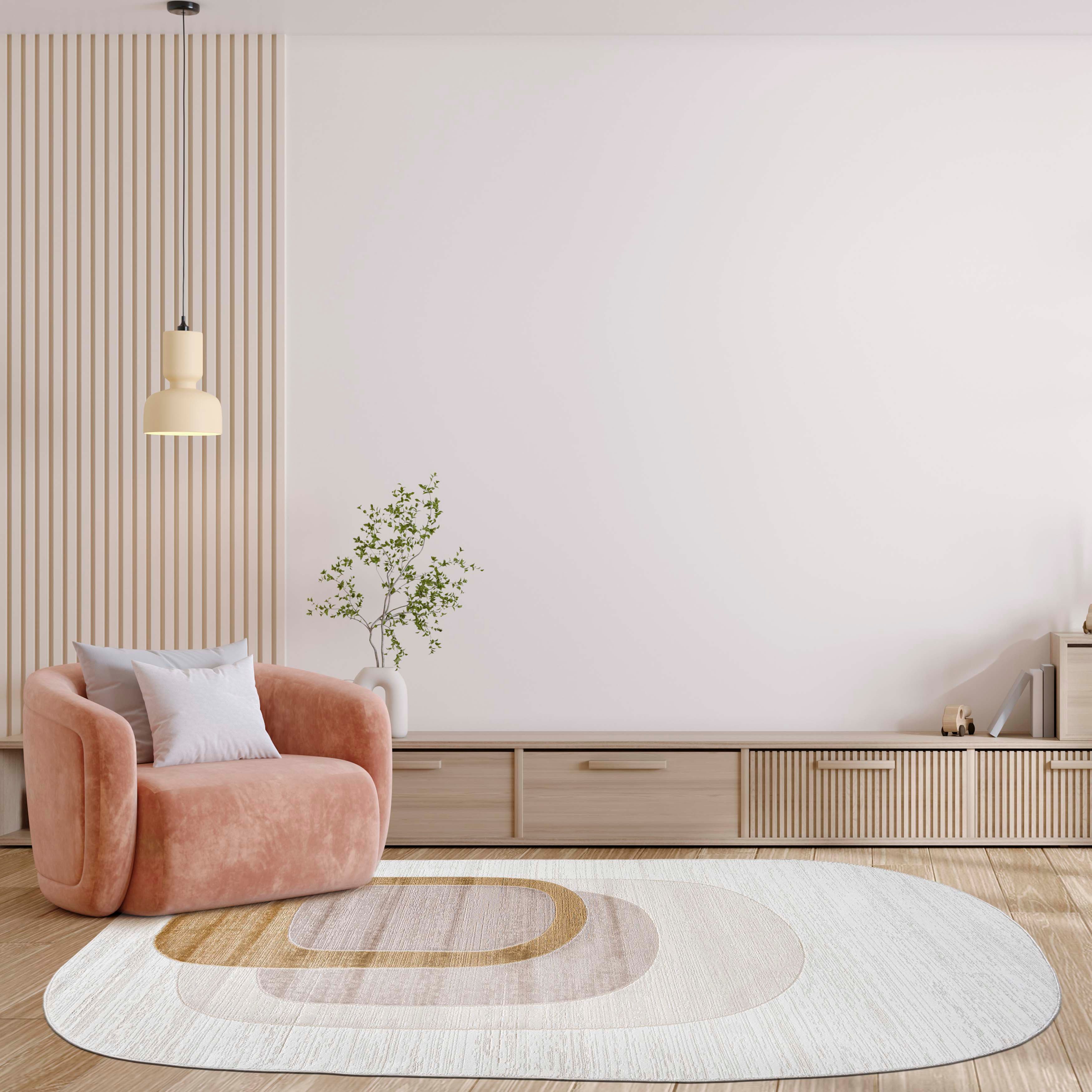 Mazovia Designteppich Modern Unregelmäßig Teppich Weich Teppich für Wohnzimmer Beige Creme, 80 x 150 cm, Fußbodenheizung