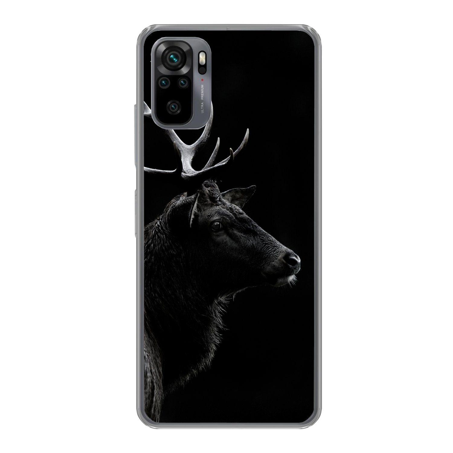 MuchoWow Handyhülle für Xiaomi Redmi Note 10S Hirsch - Schwarz - Porträt - Geweih - Tiere, Phone Case, Silikon, Schutzhülle Dünn