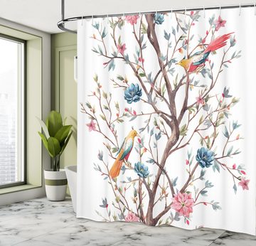 Abakuhaus Duschvorhang Moderner Digitaldruck mit 12 Haken auf Stoff Wasser Resistent Breite 175 cm, Höhe 180 cm, Pflanze Aquarell Baum mit Vögeln