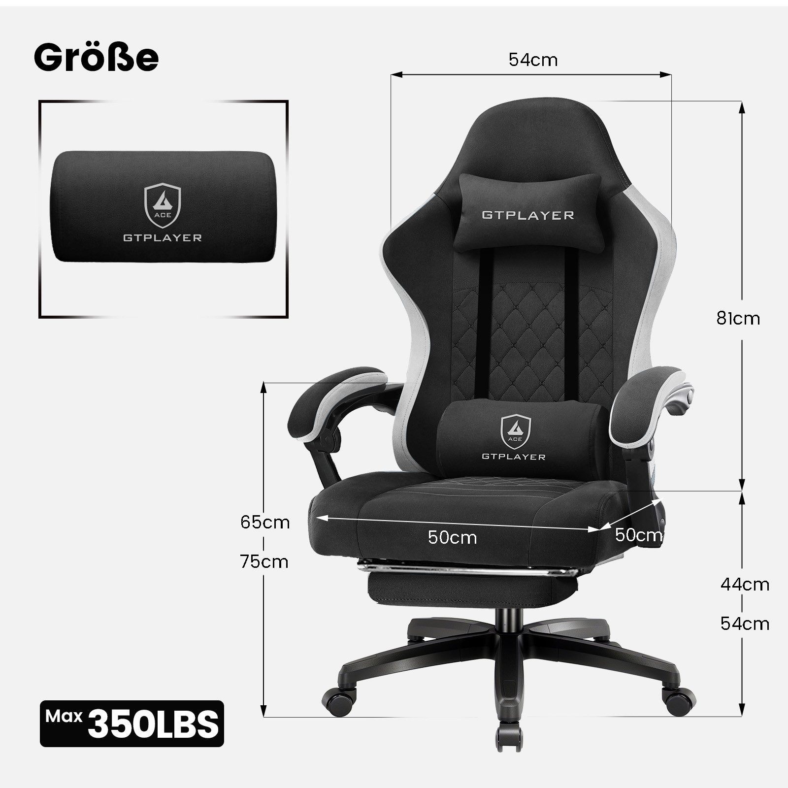 GTPLAYER Gaming-Stuhl Gaming Stuhl Stoff, Gaming Sessel mit Taschenfederkissen, Drehstuhl, Gamer Stuhl mit Fußstütze150 kg – Bild 2 von 5