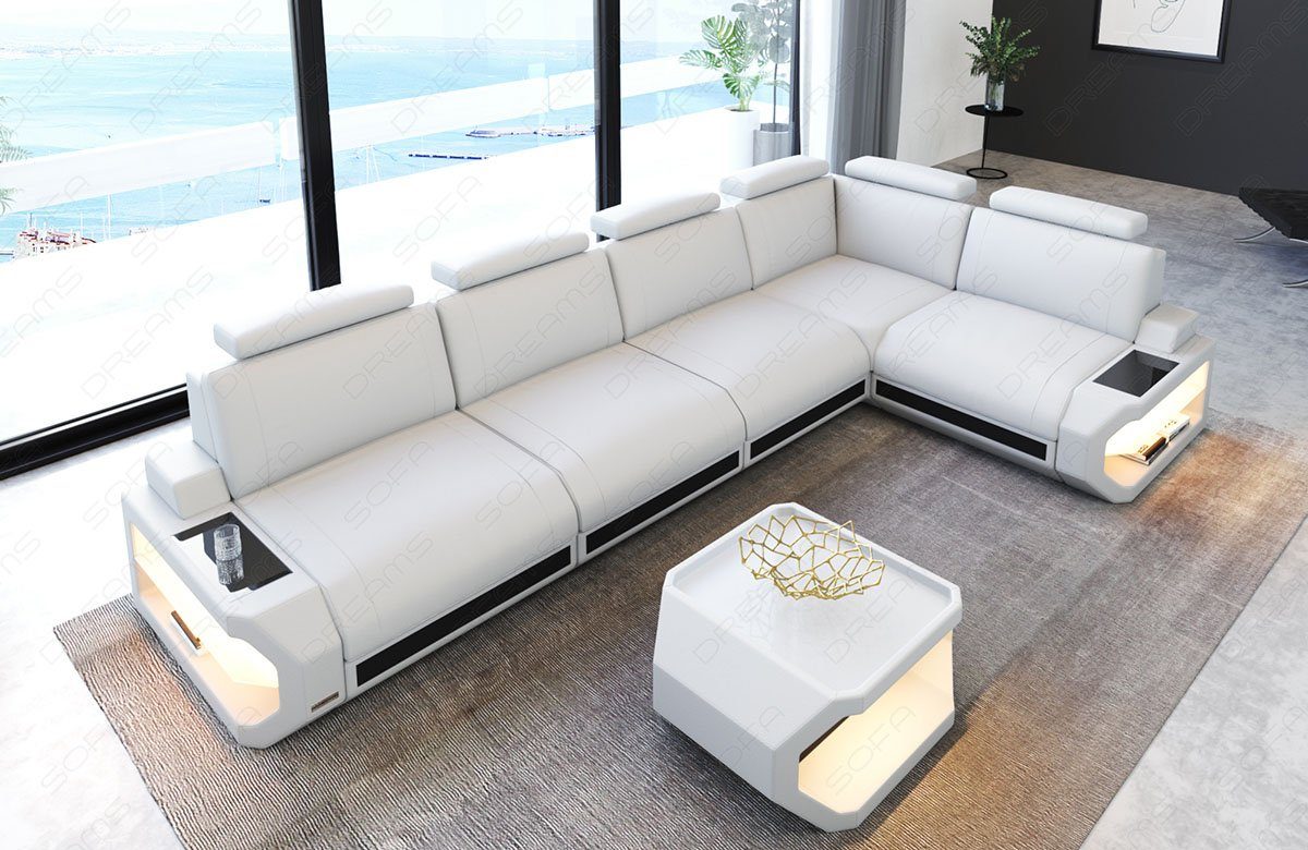 Sofa Dreams Ecksofa Leder Sofa Couch Siena L Form lang Ledercouch, L-Form Ledersofa mit LED-Beleuchtung