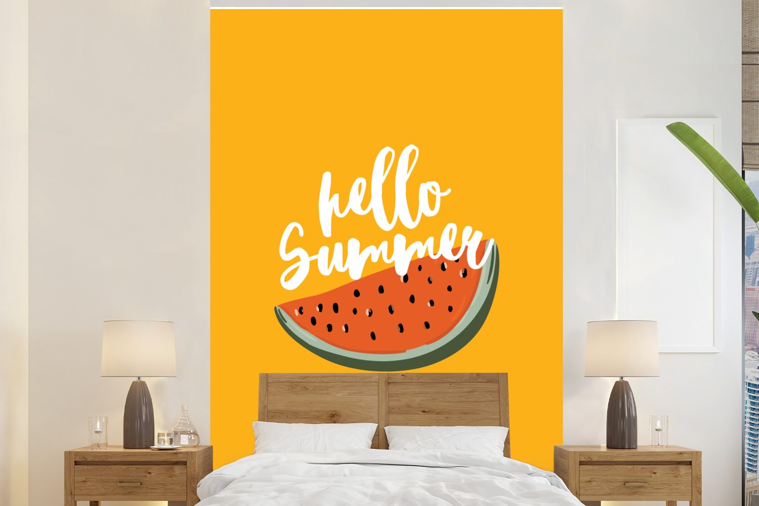 MuchoWow Fototapete Wassermelone - Sommer - Weiß, Matt, bedruckt, (3 St), Montagefertig Vinyl Tapete für Wohnzimmer, Wandtapete