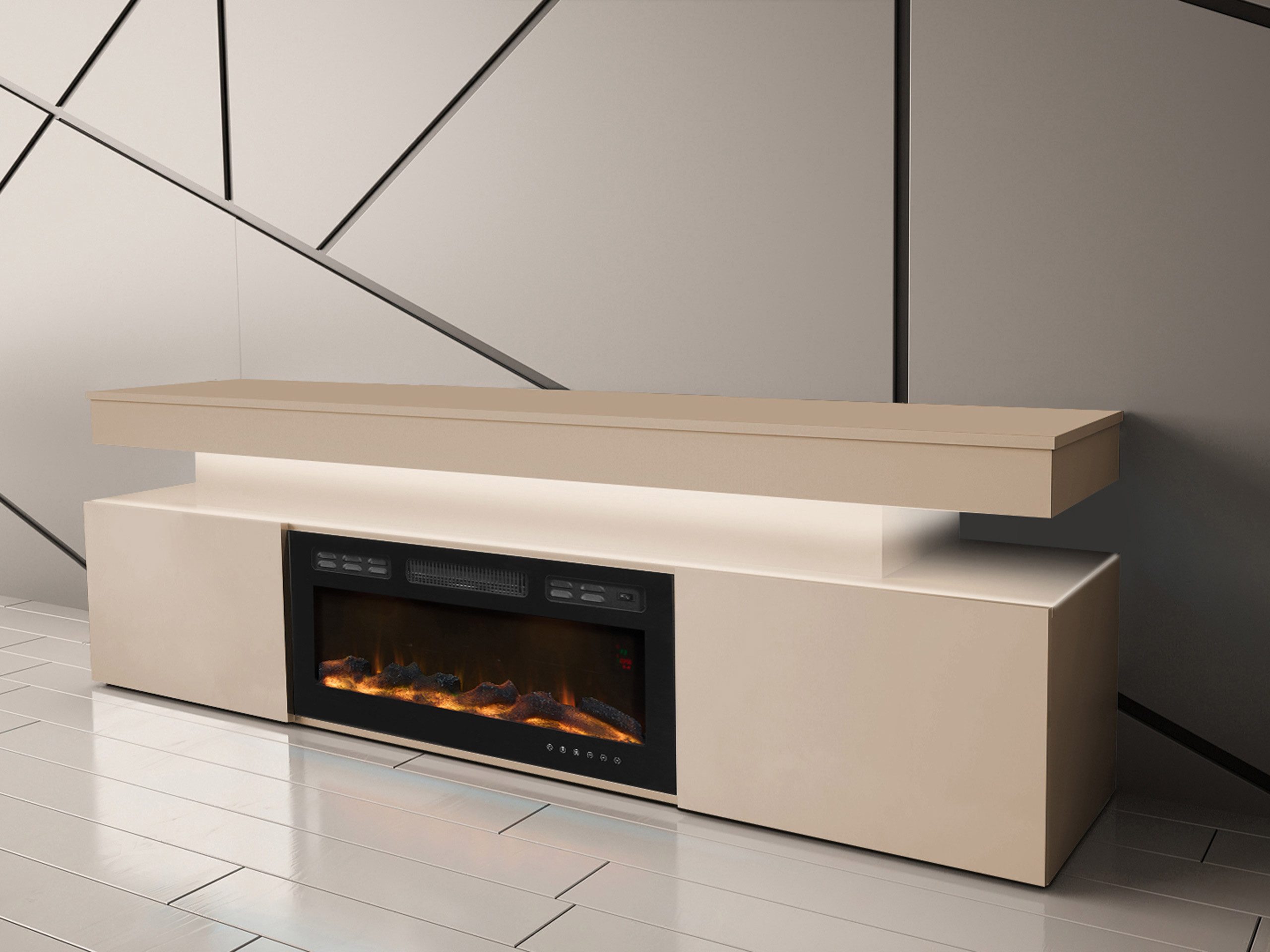 MIRJAN24 TV-Schrank EF 2D Glossa Bis mit Kamin (mit zwei Drehtüren) Realistische LED-Flamme