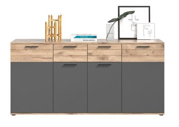Sideboard Mason (Kommode in Eiche und grau, 3-türig mit 2 Schubladen, 180 x 87 cm), Türen und Schubladen mit Soft-Close