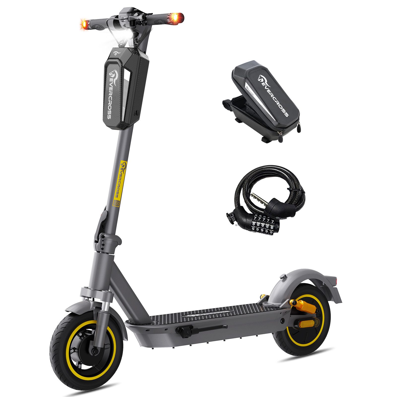 EVERCROSS TECH E-Scooter mit Straßenzulassung (ABE), 10" Runflat Reifen, Blinker, mit APP, 15,6AH Akku, 80KM/150KM, Handtasche, LED-Display