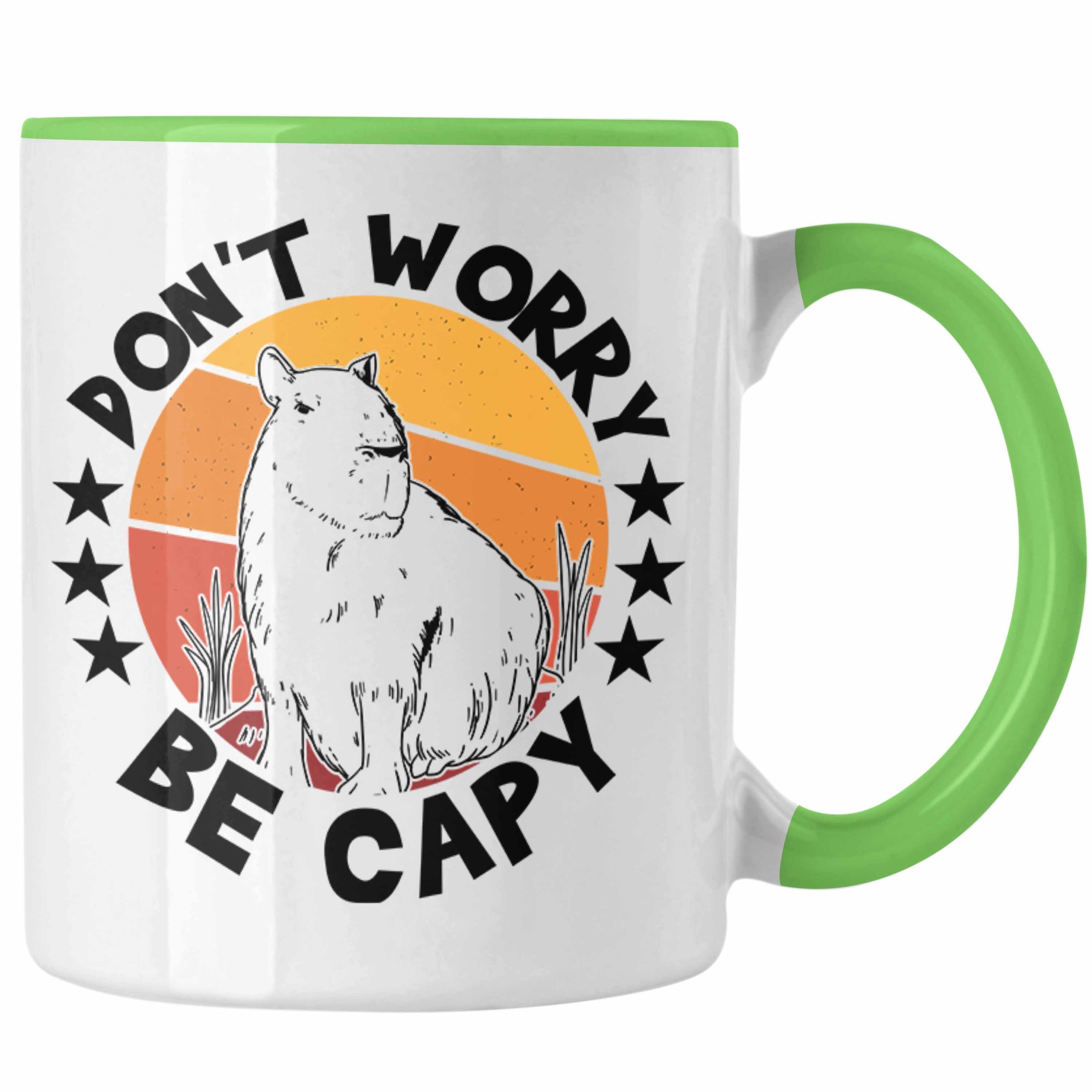 Trendation Tasse Don't Worry Be Capy Tasse Capybara Tier Kaffeetasse Geschenk für Capyb Grün