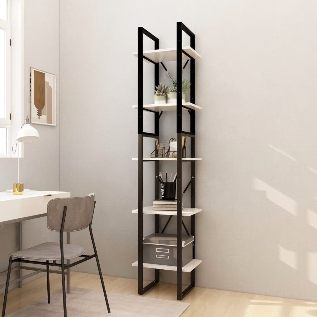 vidaXL Bücherregal aus Kiefernholz, Metall in Weiß mit 5 Einlegeböden, BxHxT: 40x175x30 cm