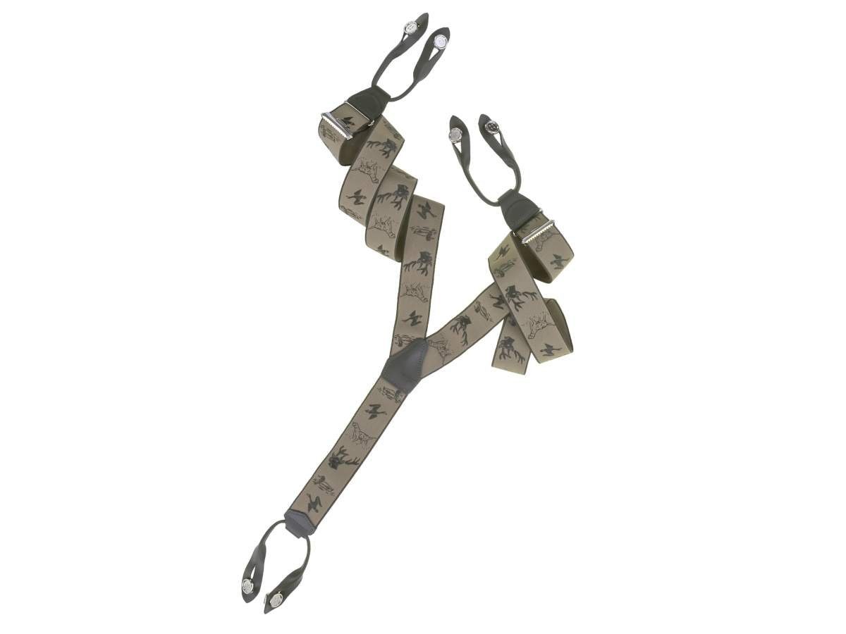 Dethloff Hosenträger Hunter Holländer Y-Form, mit Hosenclips, 36mm Bandbreite, breit, Jagdmotiv