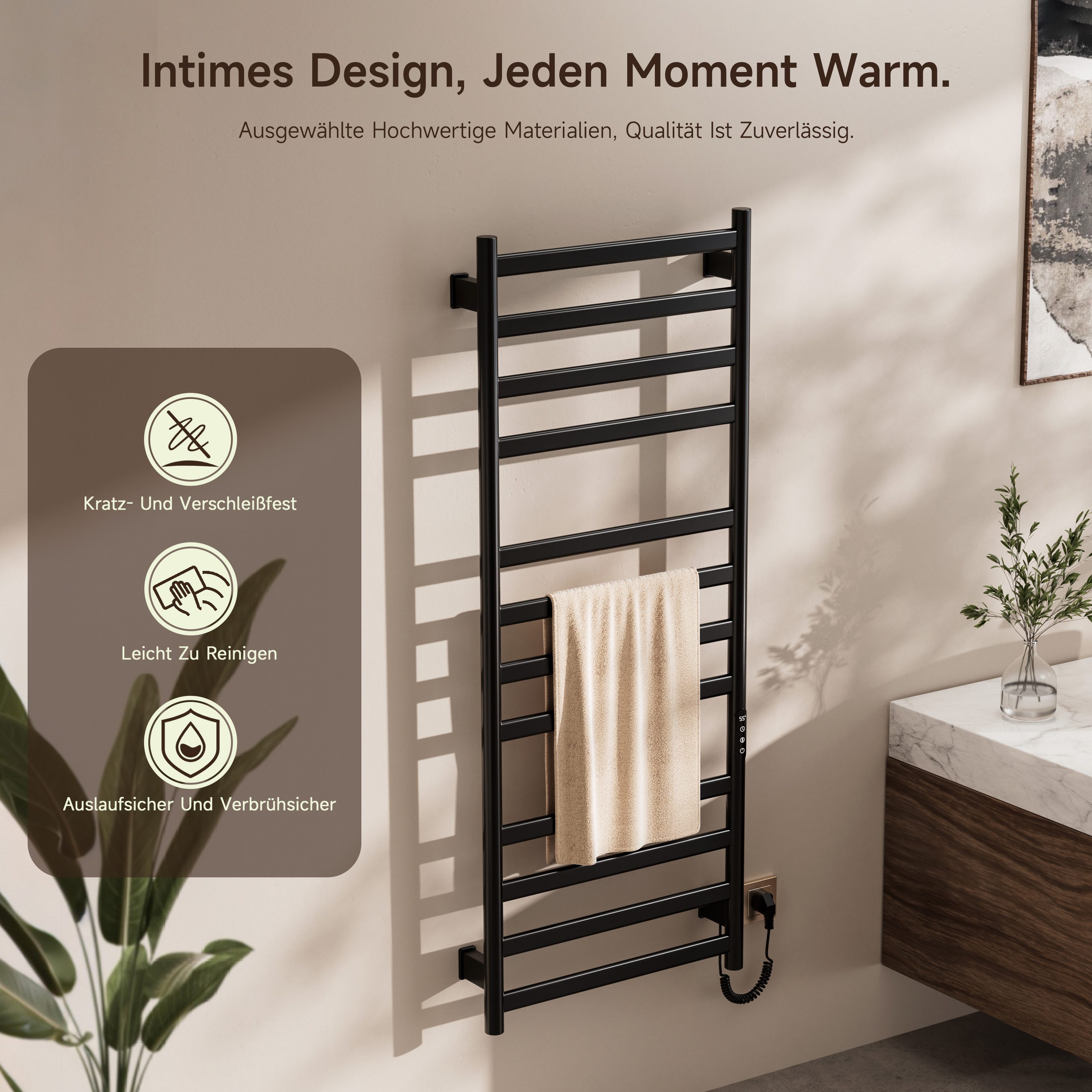 Oihpaw Elektrischer Badheizkörper Electric Towel Radiator Elektrischer Badheizkörper, die Temperatur angepasst werden (30–70 °C) handtuchwärmer