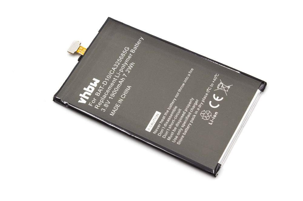 Li-Polymer (3,8 vhbw mAh V) BAT-D10 Smartphone-Akku für Ersatz 1900 Acer CA325685G, KT.0010B-009, für