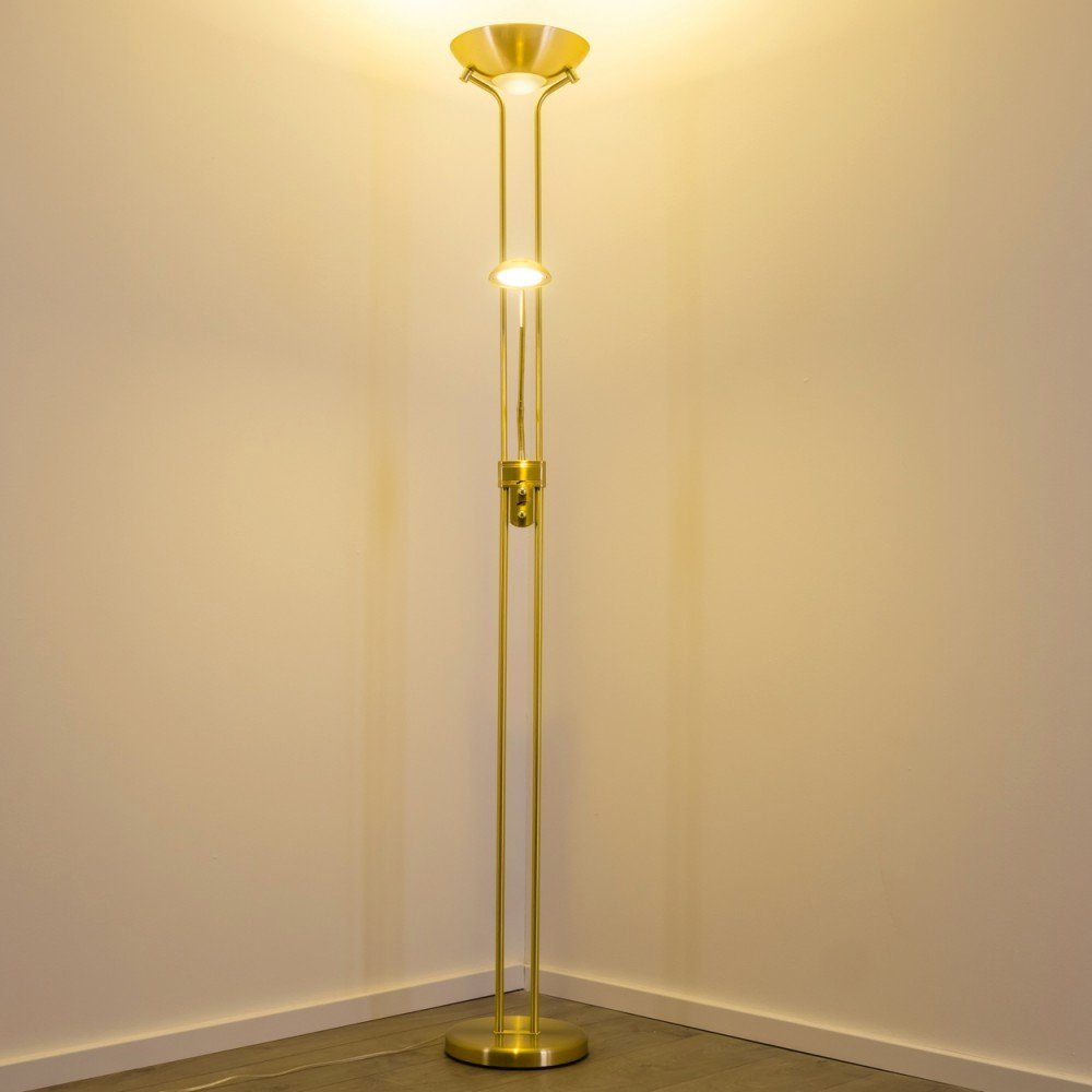 hofstein Deckenfluter »Roppa« Stehleuchte aus Metall in Messing, Drehdimmer am Gehäuse, 3000 Kelvin, 1x18 Watt, 1600 Lumen, 1x5 Watt, 480 Lumen, mit verstellbar – Bild 3 von 5