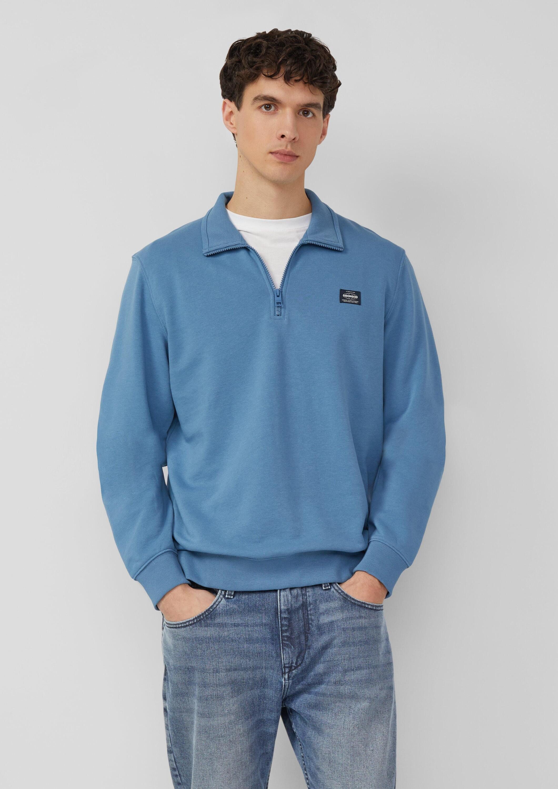 s.Oliver Sweatshirt Sweatshirt Sweatshirt mit Troyer-Kragen und Logo-Patch