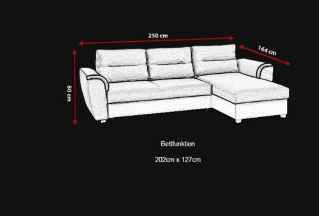 Ecksofa, Sofa + Sofa Designer Bettfunktion Schlafsofa Bettkasten Grau/Schwarz mit Ecksofa JVmoebel