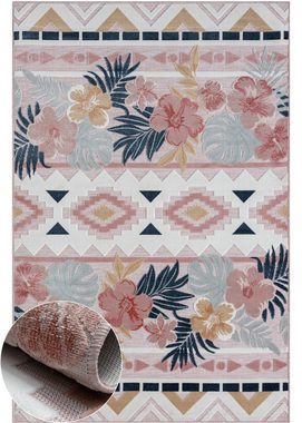 Teppich MY-RUG Outdoor-Teppich "Aurora II" 150x80 cm, rosa, Wohnando, rechteckig, Höhe: 8 mm, mit floralem Hoch-Tief-Design, für drinnen und draußen