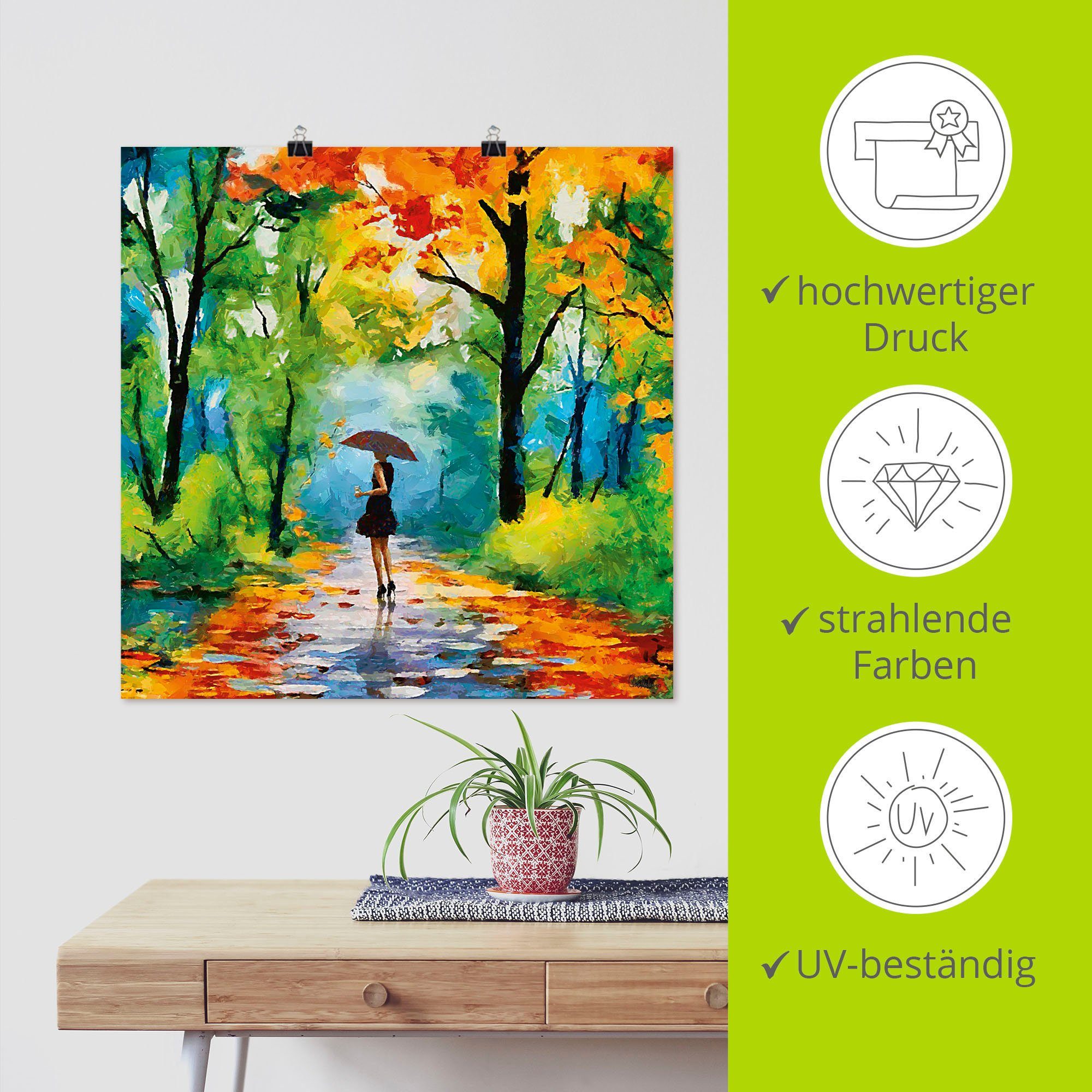Wandbild (1 Spaziergang versch. oder Jahreszeiten St), als Herbstlicher im Park, Wandaufkleber Vier Größen Poster Leinwandbild, Alubild, Artland in Bilder