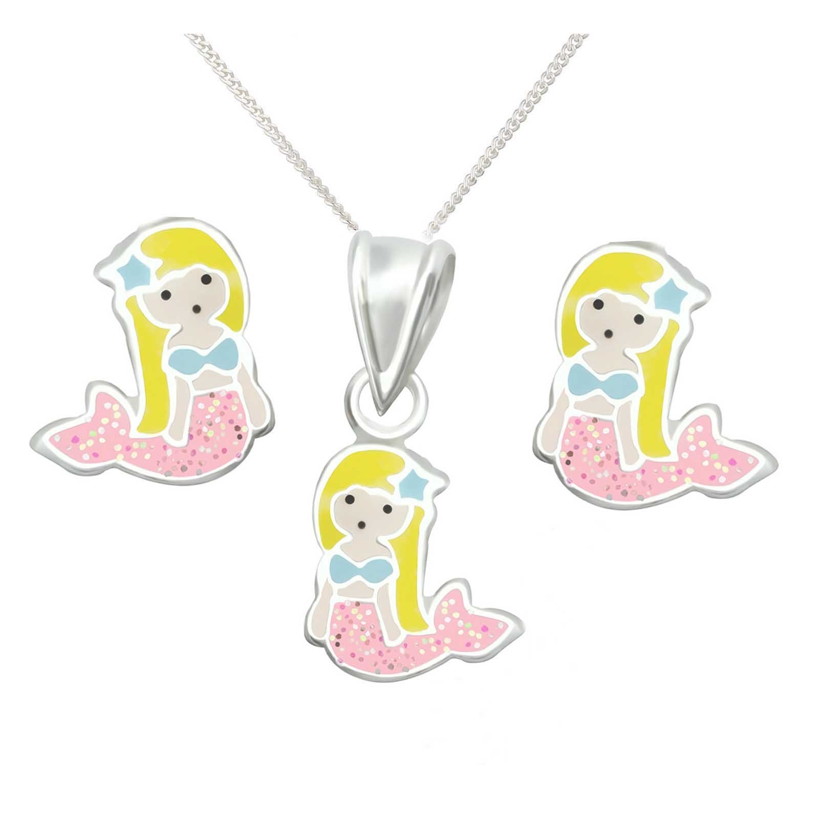 schmuck23 Ohrstecker-Set Anhänger mit Kette Kinder Ohrringe Meerjungfrau 925 Silber Schmuckset (Set, Anhänger mit Kette und Ohrringen), Mädchen Kinderschmuck echte Silberohrringe