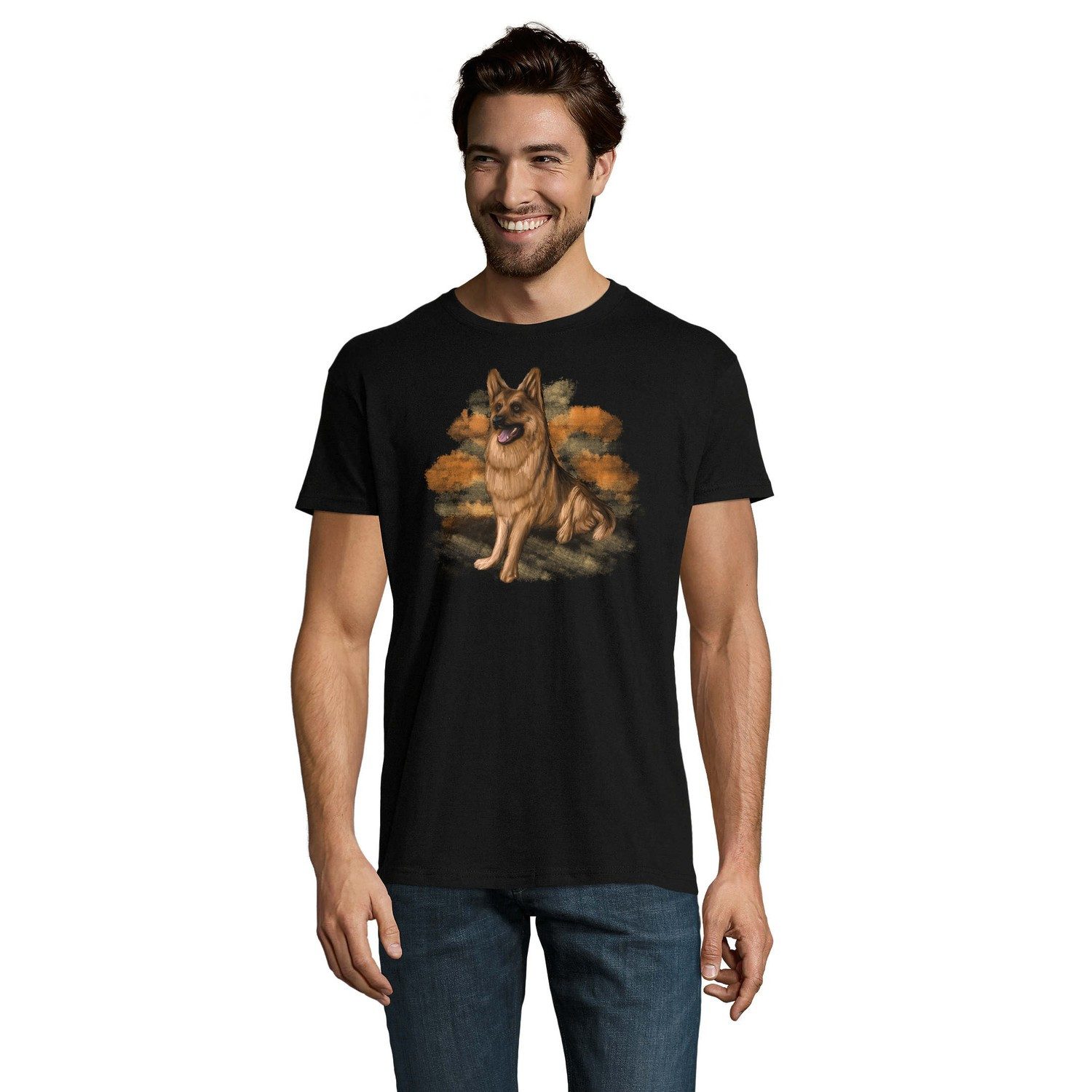 Blondie & Brownie T-Shirt Herren T-Shirt Deutscher Schäferhund Hundemotiv Rundhals Hunde Shirt (Einzelstück, Einzelartikel) Schäferhund Tee Herren Print