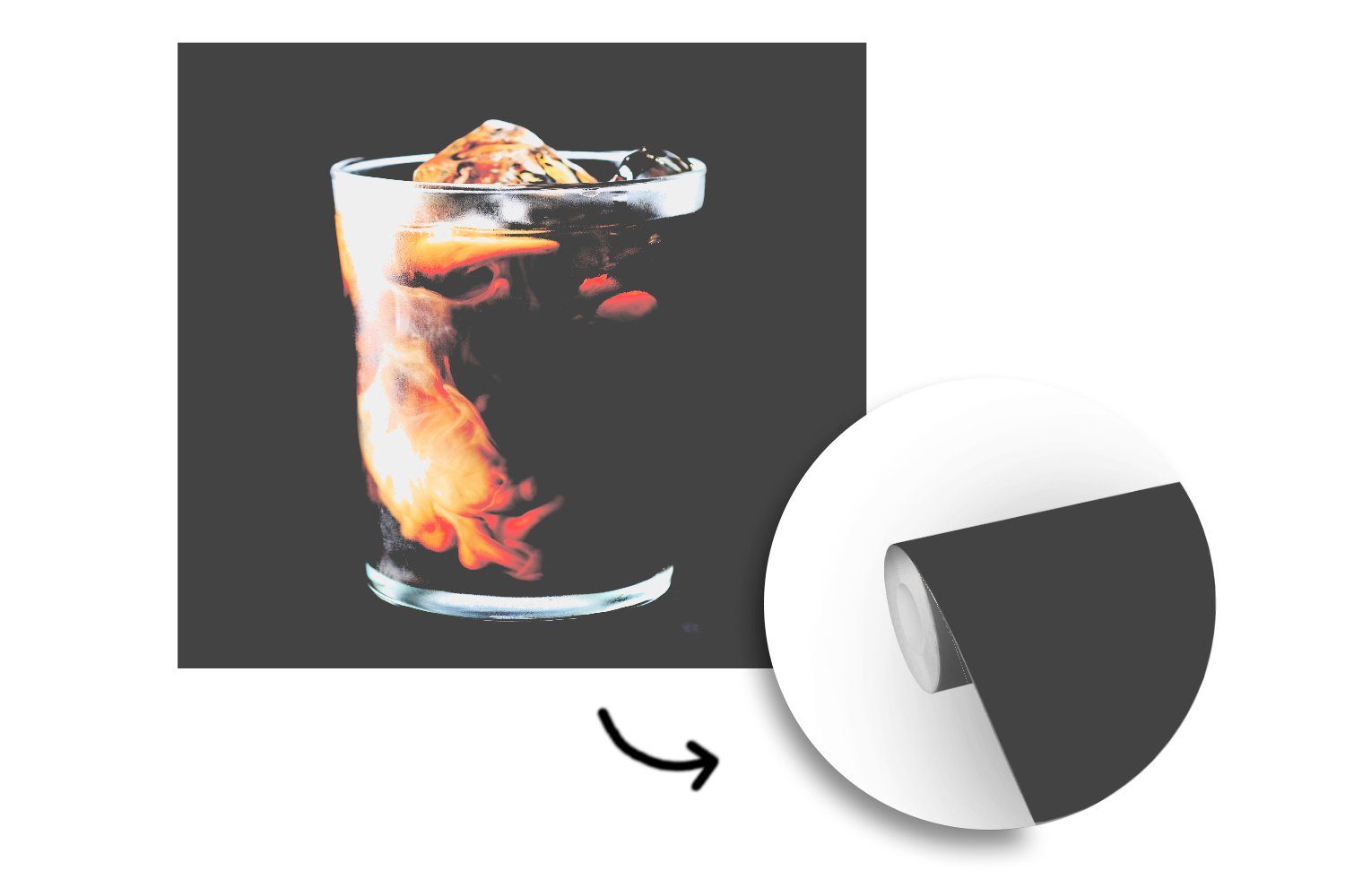 auf (4 Explosion Hintergrund, Vliestapete schwarzem MuchoWow bedruckt, St), Schlafzimmer in Küche, Fototapete Wohnzimmer Eiskaffee Eine Tasse Fototapete für Matt, einer