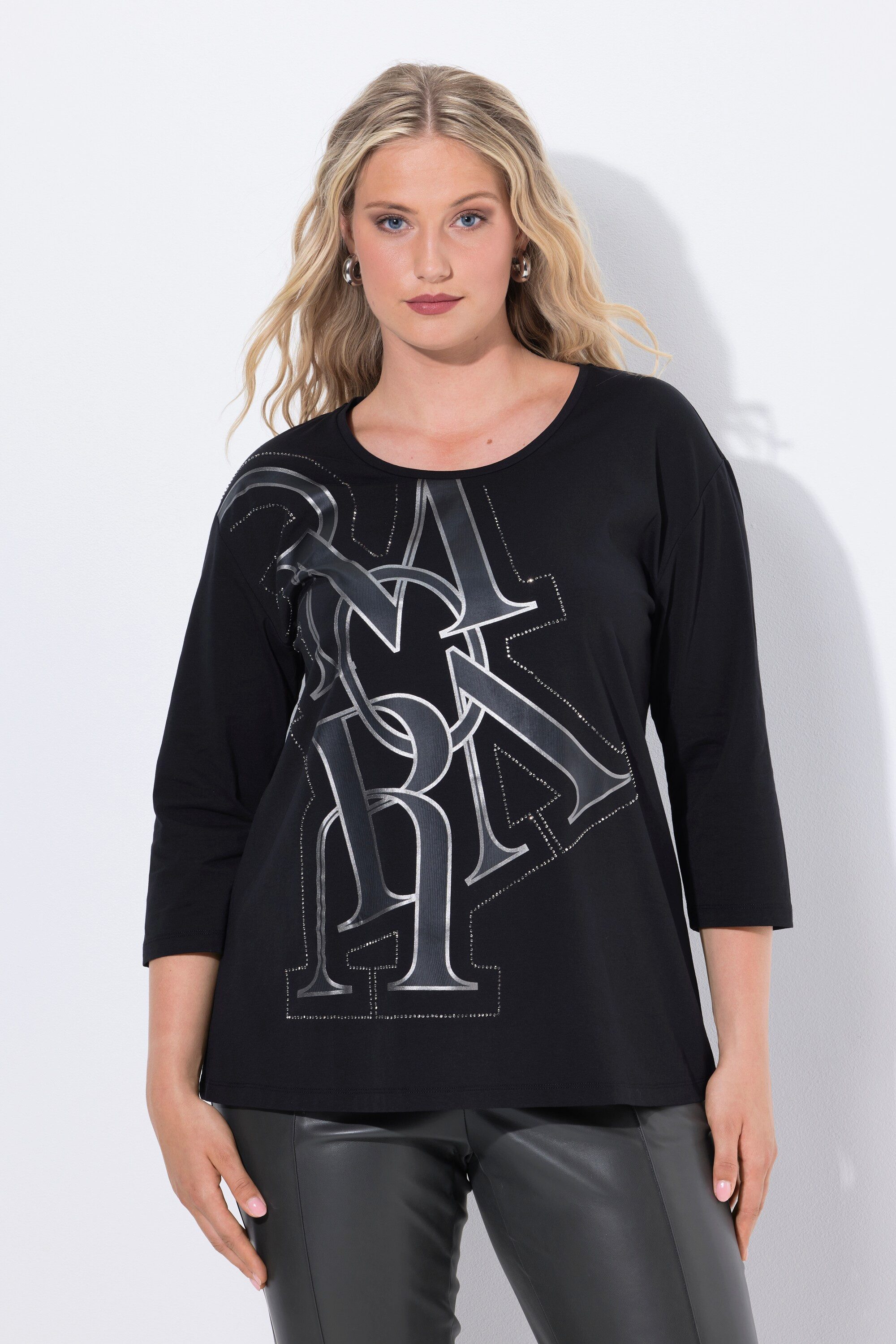 Ulla Popken T-Shirt Shirt Buchstaben Oversized Rundhals 3/4-Arm günstig online kaufen