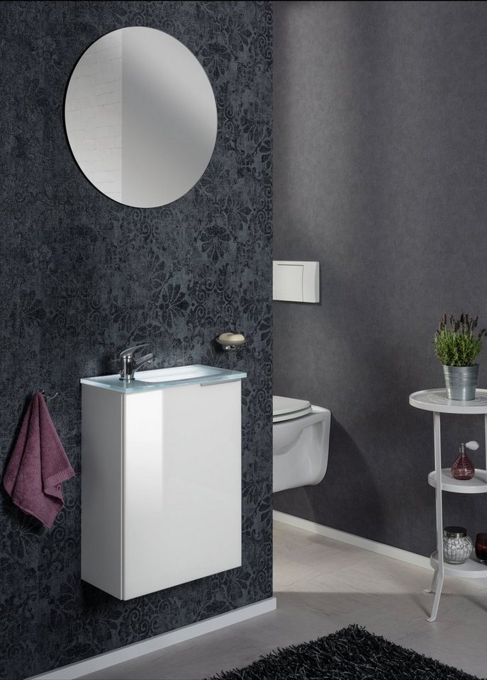 Thumbnail - FACKELMANN Waschbecken KARA Gäste WC Set 2-teilig Weiß, Becken mit Unterschrank 45cm, links