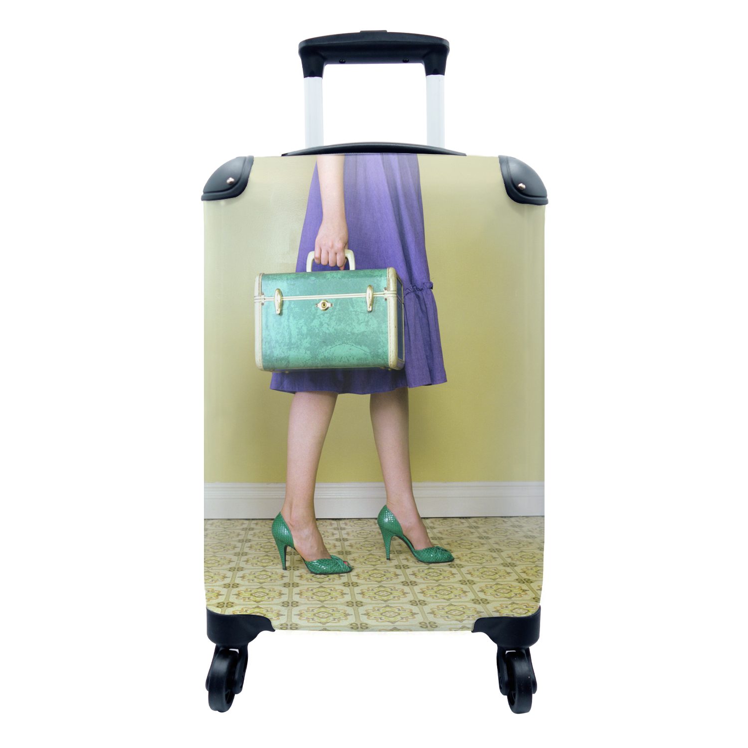 MuchoWow Handgepäckkoffer Koffer - Vintage - Frau, 4 Rollen, Reisetasche mit rollen, Handgepäck für Ferien, Trolley, Reisekoffer