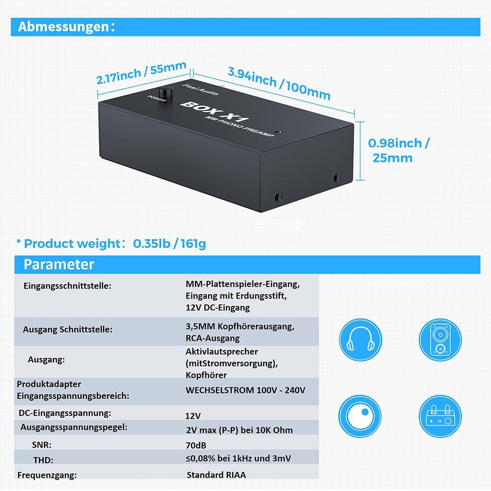 GelldG Audio Audioverstärker Plattenspieler Phono MM Vorverstärker X1 Box für