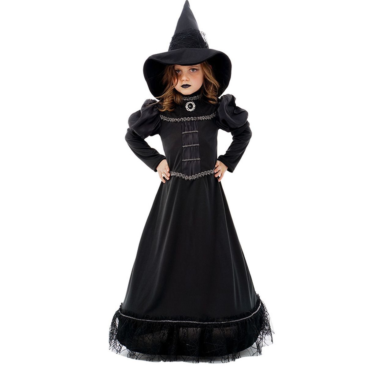Hexen-Kostüm Schwarze Hexe Magic Black Witch Halloween mit Hut für Kinder
