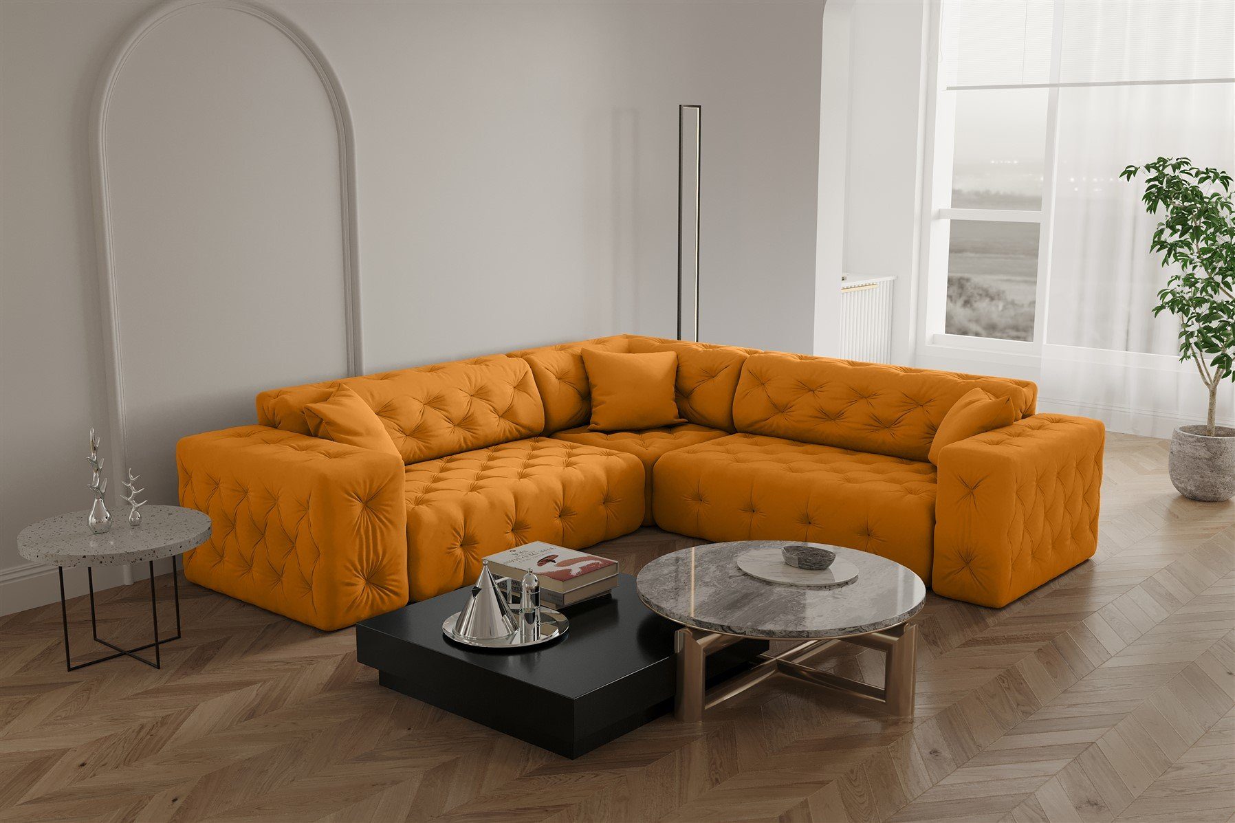 Fun Möbel Ecksofa Ecksofa Designersofa CHANTAL Seite universal in Stoff Opera Velvet Gelb