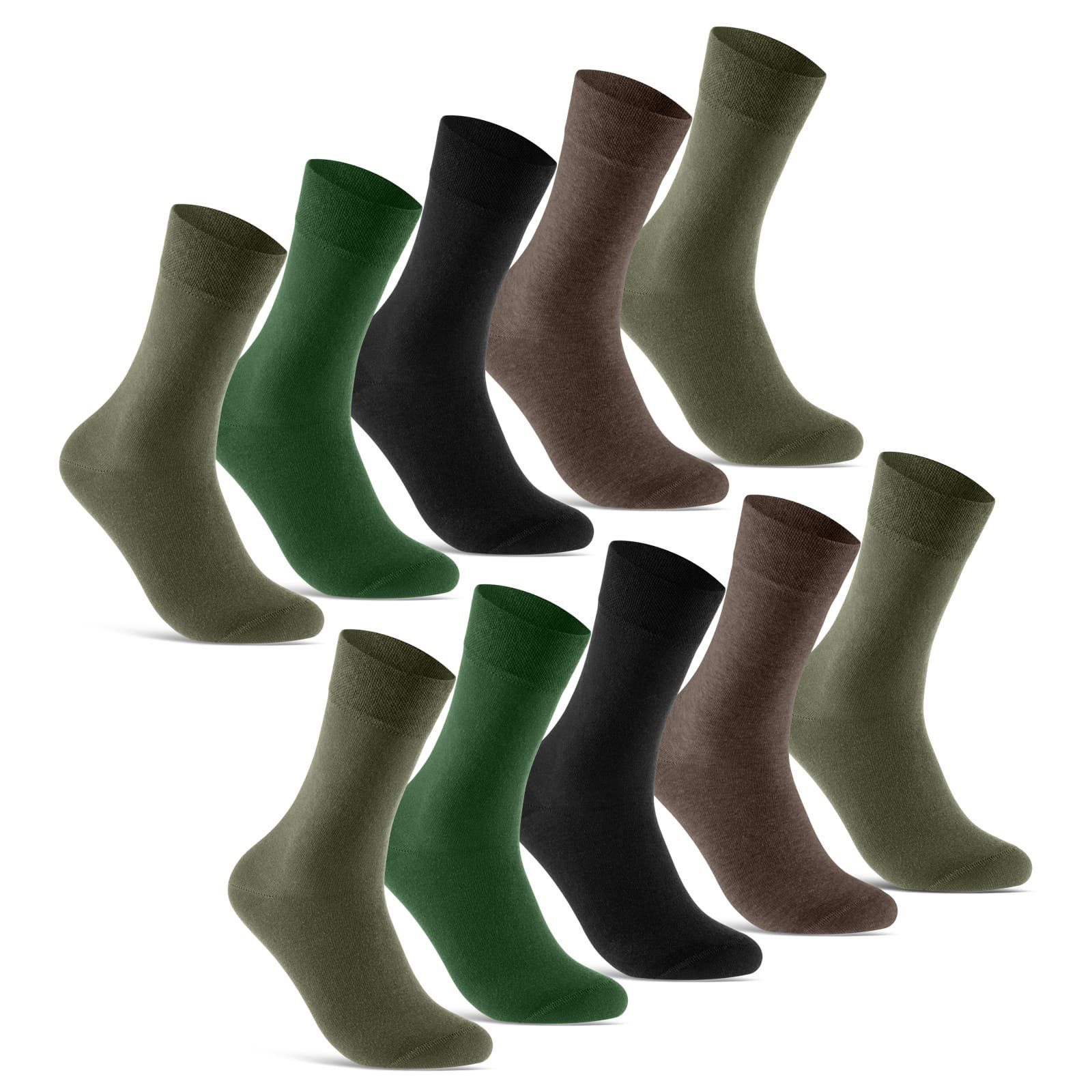 sockenkauf24 Socken 10 Paar Premium Socken Herren & Damen Komfort Business-Socken (Grün/Braun, 10-Paar, 43-46) aus gekämmter Baumwolle mit Pique-Bund (Exclusive Line) - 70101T WP