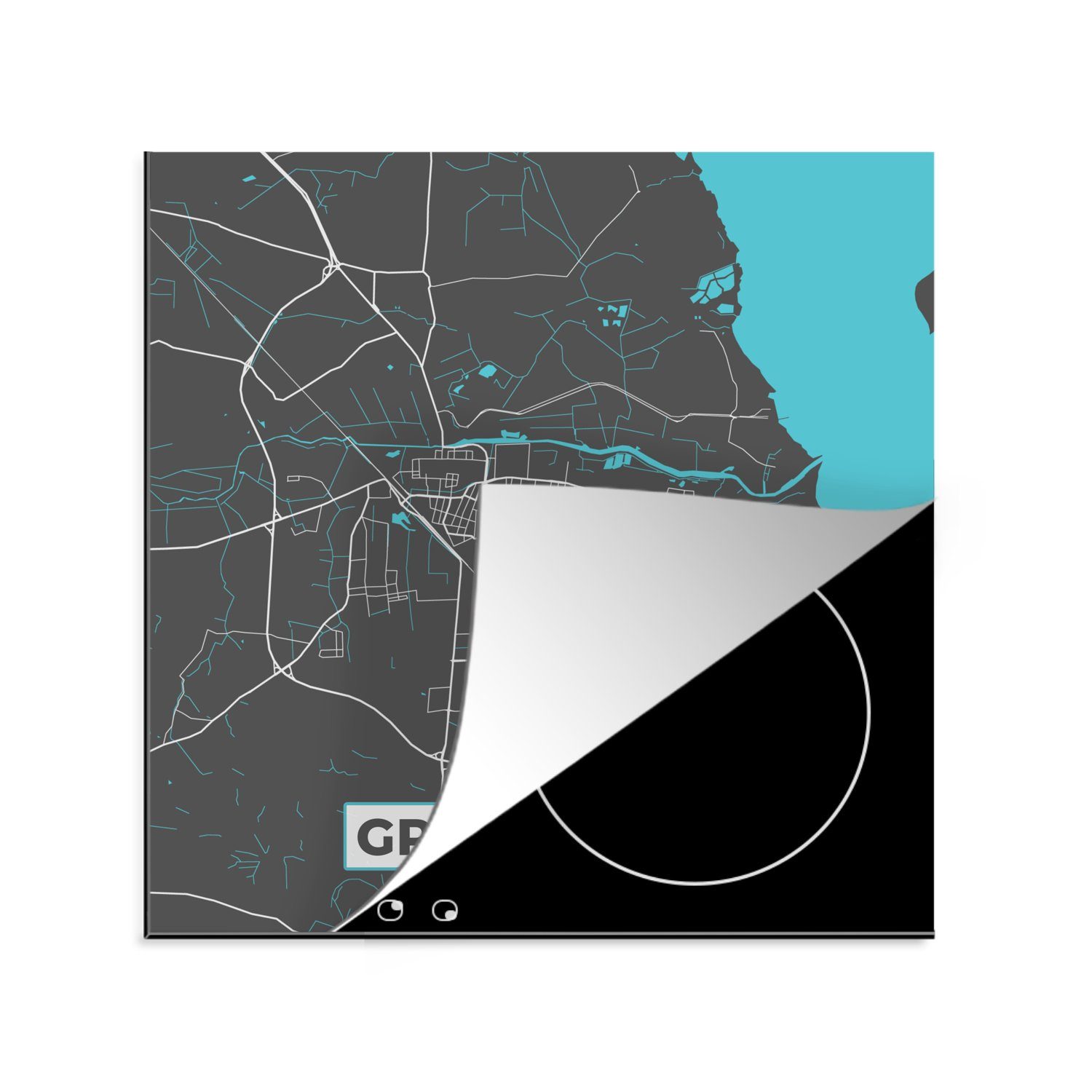 MuchoWow Herdblende-/Abdeckplatte Deutschland - Blau - Greifswald - Stadtplan - Karte, Vinyl, (1 tlg), 78x78 cm, Ceranfeldabdeckung, Arbeitsplatte für küche