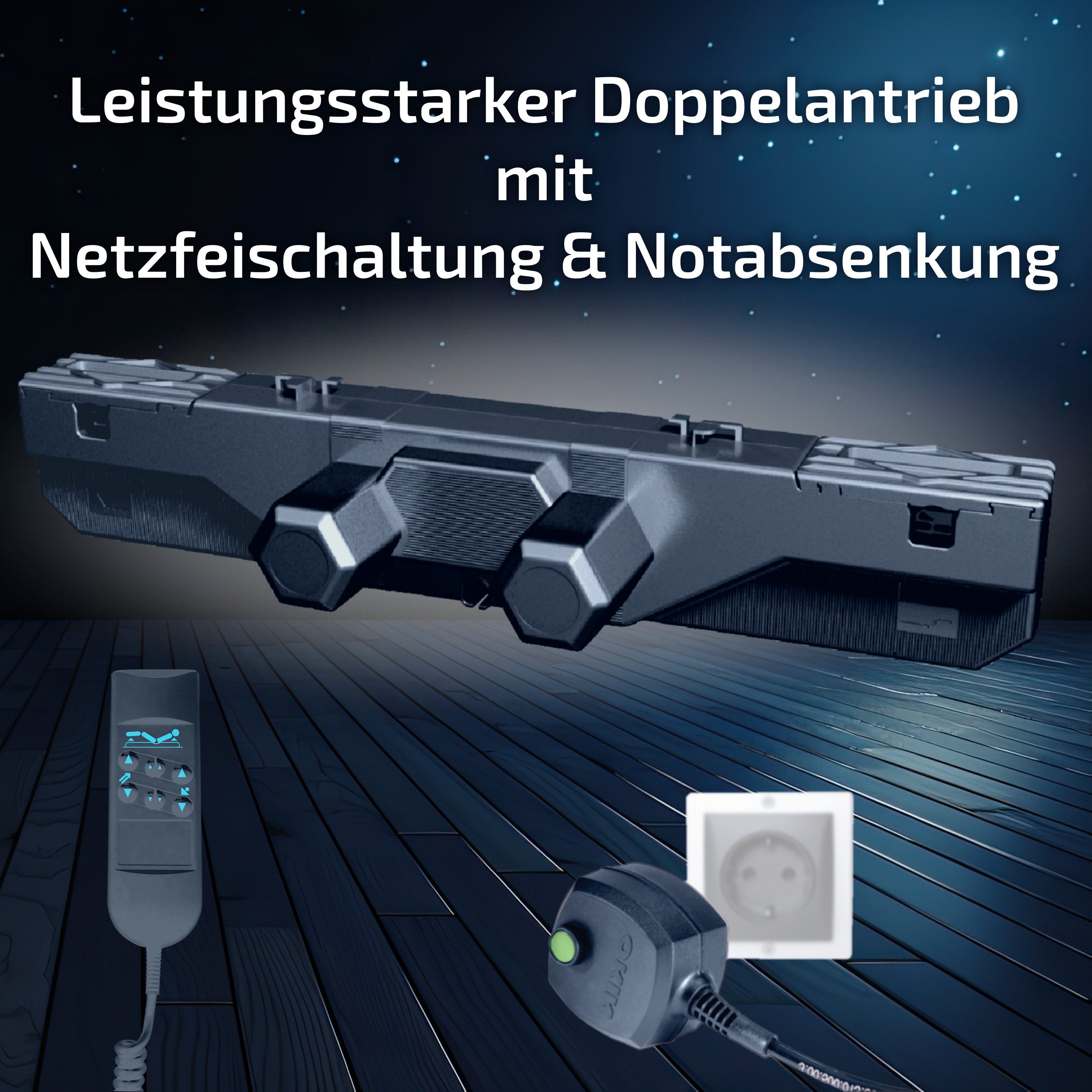 Lattenrost mit Motor elektrisch, Buchenholz bis 350 Kg Tragkraft, Not-Netzf günstig online kaufen