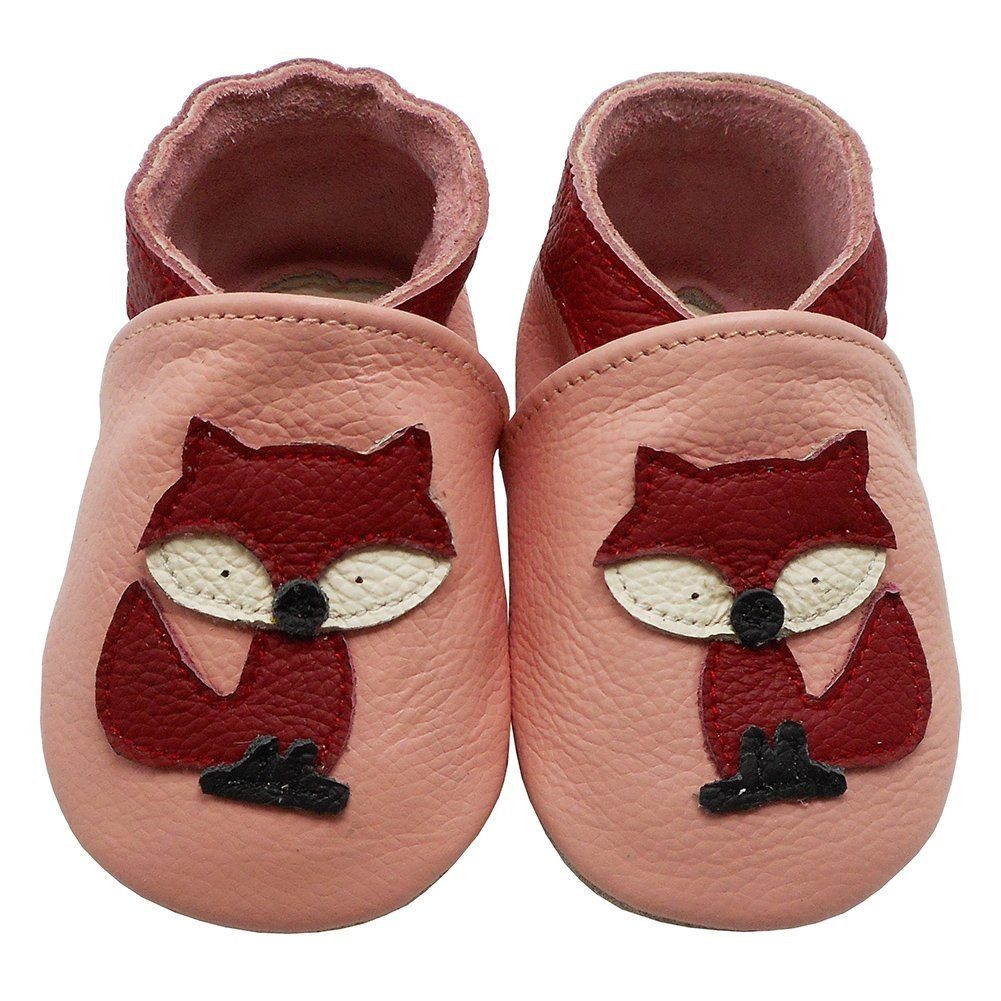 Yalion Weiche Leder Lauflernschuhe Hausschuhe Lederpuschen Fuchs Rosa Krabbelschuh