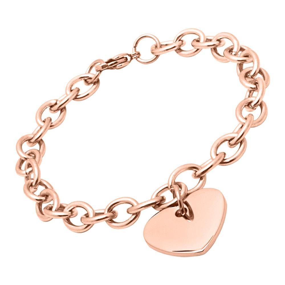 Unique Armband Roségold mit breiten Kettengliedern und Herzanhänger B5199