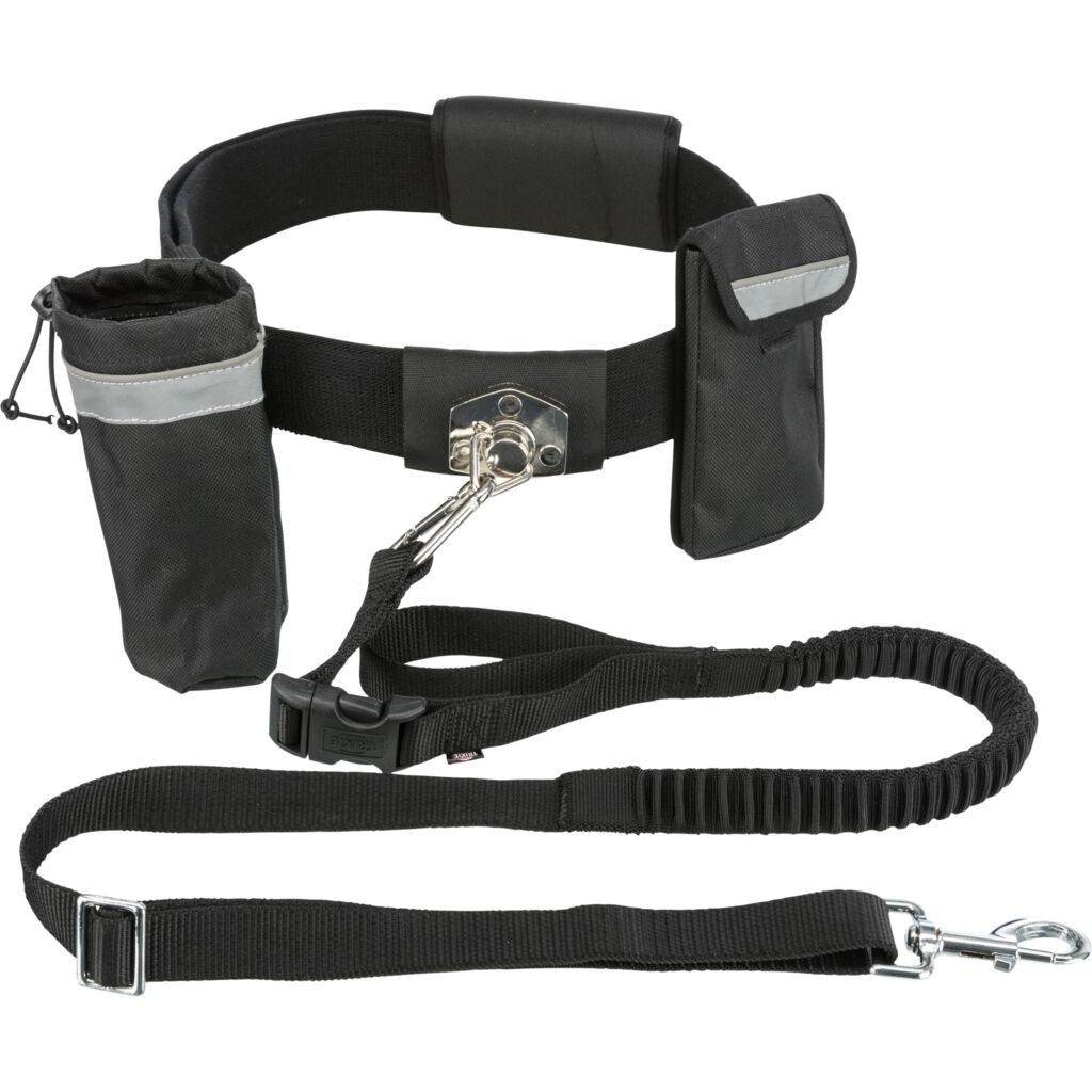 TRIXIE Joggingleine Bauchgurt mit Leine - schwarz/grafit - Gurt: 60–120 cm/50 mm, Leine:, Kunststoff