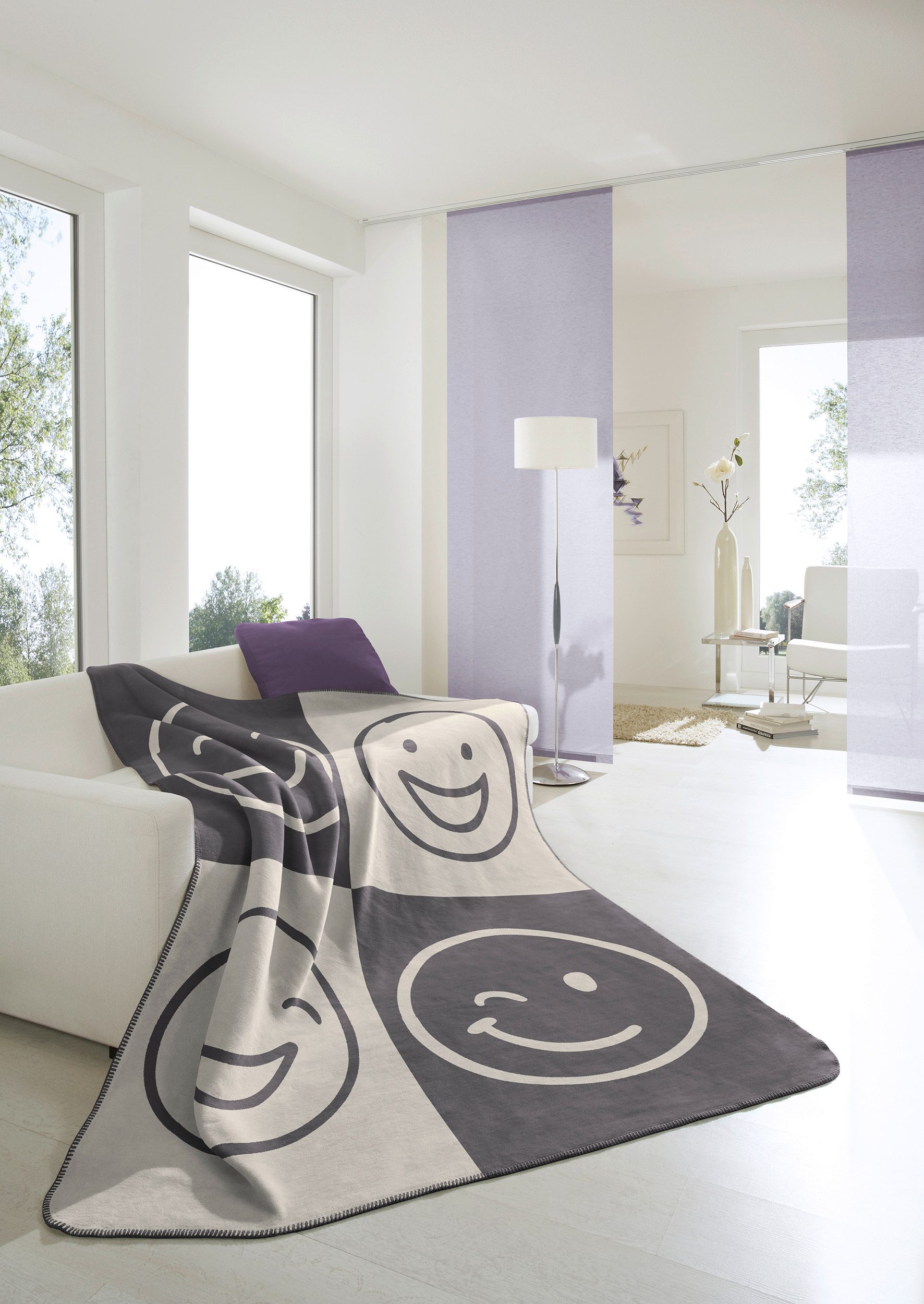 Wohndecke Emoji, Biederlack, mit Smiley, 70% Baumwolle/30% Polyacryl