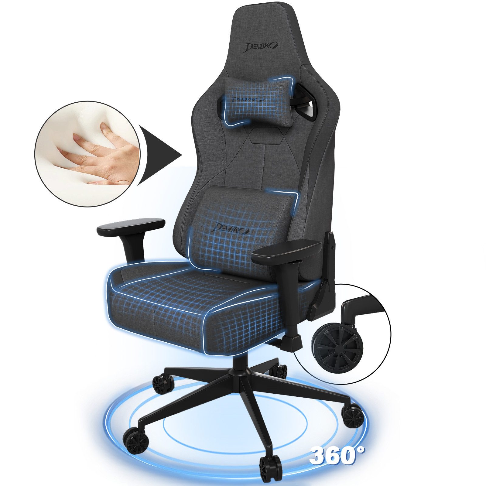 Devoko Gaming-Stuhl Ergonomisch,Breite Sitzauflage,3D-Armlehnen, Atmungsakt günstig online kaufen