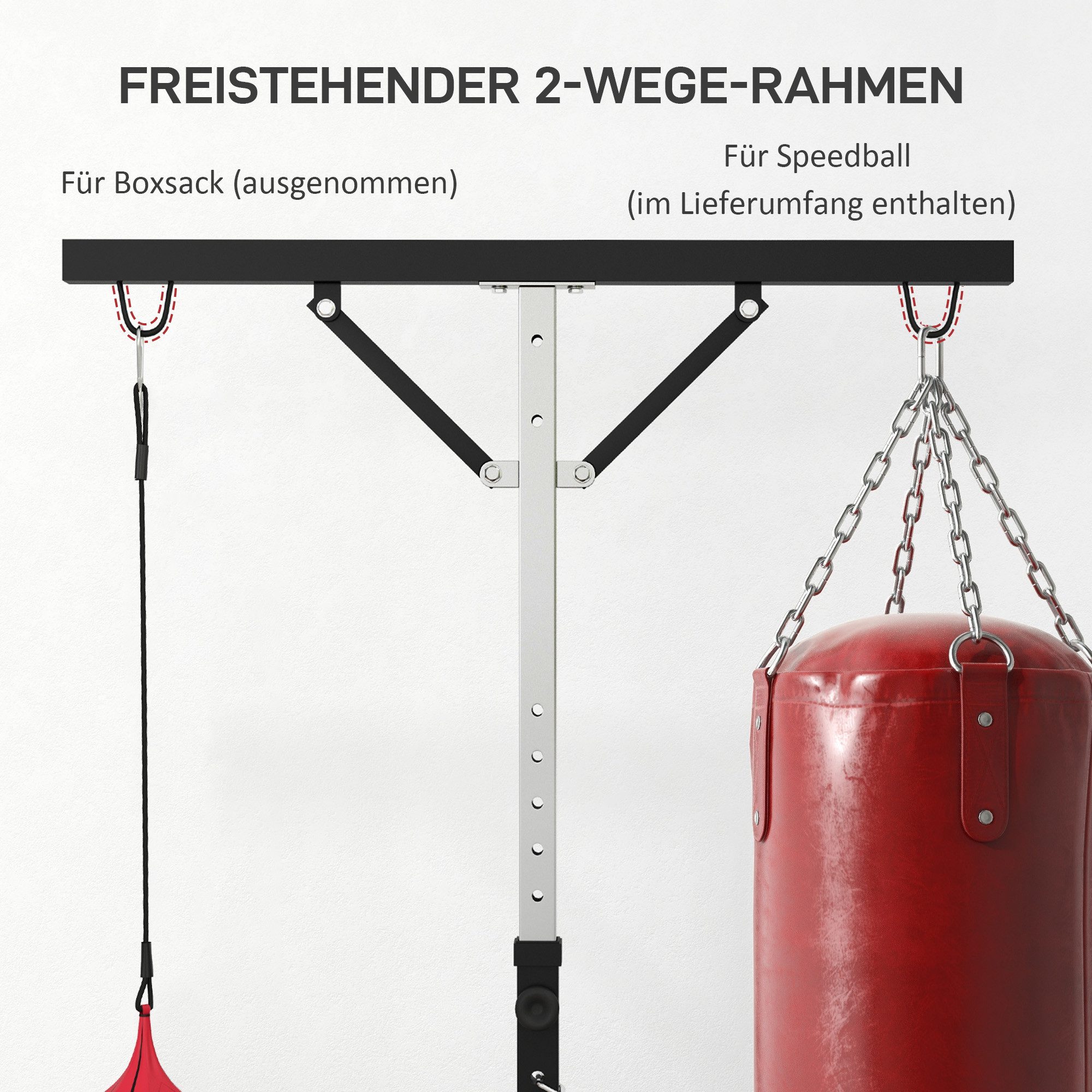 SPORTNOW Boxsackhalterung mit Speed Ball und verstärkter Stabilität, (bis 86 Zoll, Boxsackhalter, 1-tlg., Freistehender, Höhenverstellbarer Boxsackständer, Schwarz)