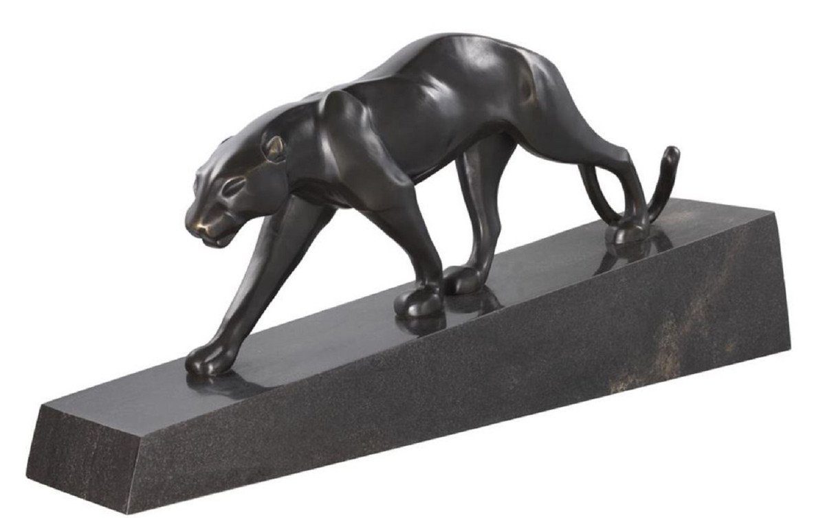 Elegante x auf Bronzefigur Luxus Dekofigur Bronze H. Bronze Panther - Schwarz Marmorsockel Padrino Skulptur 11 cm 26,5 x / 64 Casa