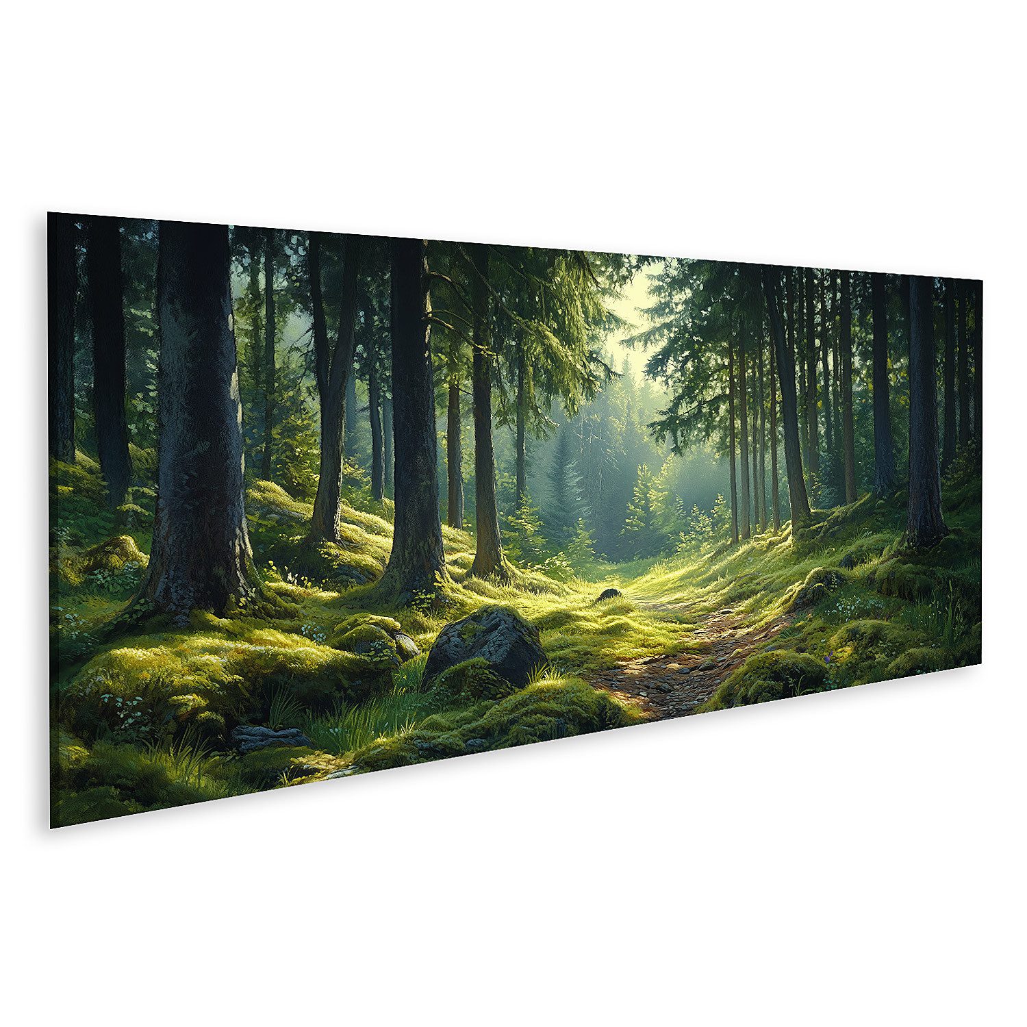 islandburner Leinwandbild Atemberaubender Wald mit Sonnenstrahlen günstig online kaufen