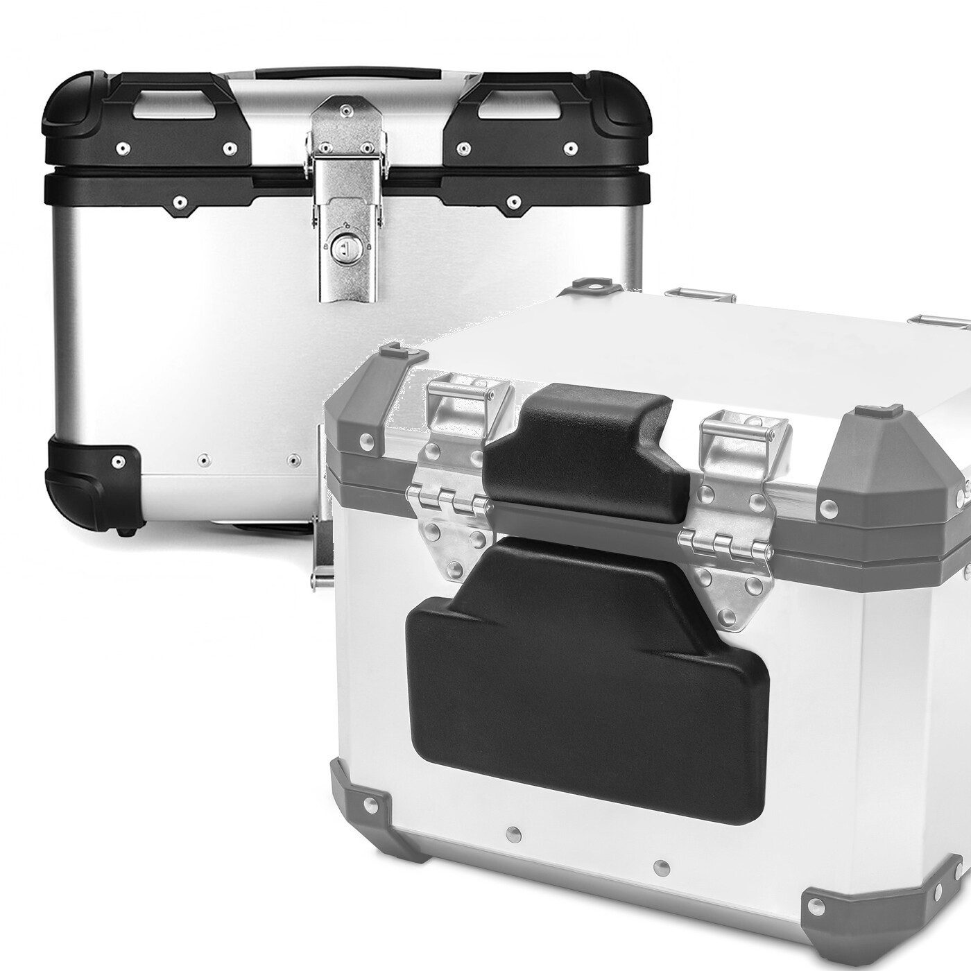 Bagtecs Reisetasche Set: Alu Top Case XS45 45 Liter silber + Rückenpolster
