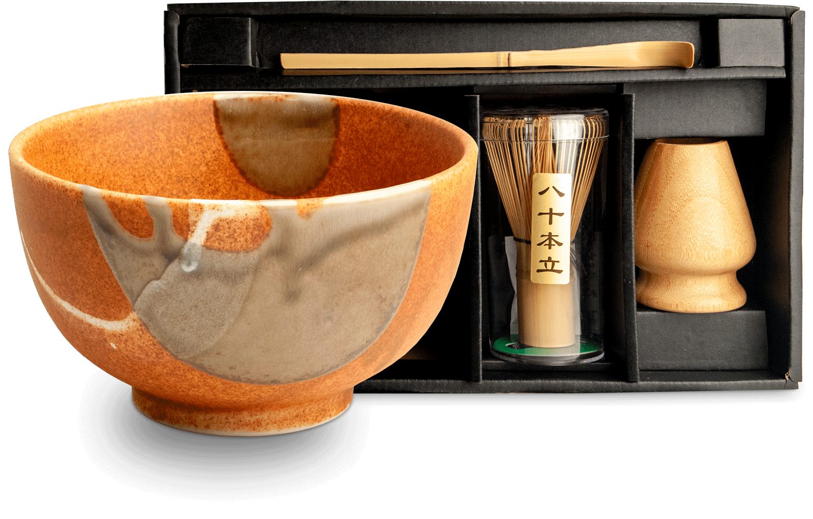 WestCraft Teeservice Matcha Set 4 tlg. Original japanische Matcha Schale mit Besen & Löffel (4-tlg), Bamboo, handgefertigt für eine authentische japanische Matcha & Tee-Zeremonie