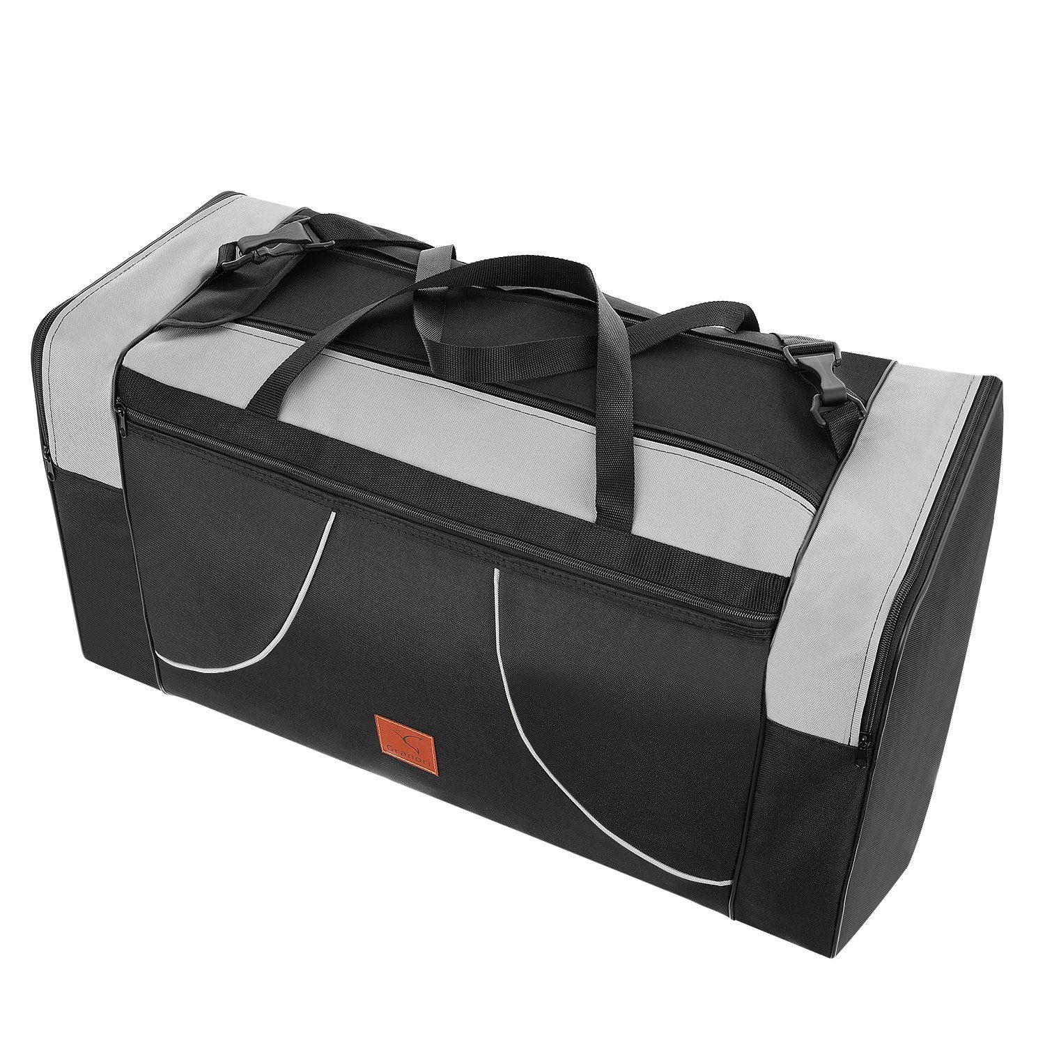Granori Reisetasche XL für Flugzeug mit Schultergurt und mehreren Fächern – leicht & groß, faltbar und mit 80 l Fassungsvermögen, für Damen & Herren Grau-Schwarz