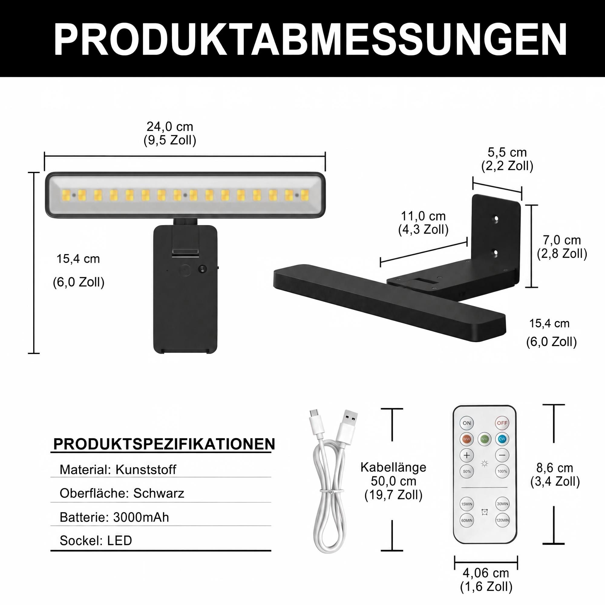 LOHAS-LED LED Bilderleuchte 2er Set, aufladbar kabellos mit 3000 mAh Akku, LED fest integriert, Warmweiß, Tageslicht, Kaltweiß, 1,2W 3CCT stufenlos dimmbar, Touch + Fernbedienung mit Timer