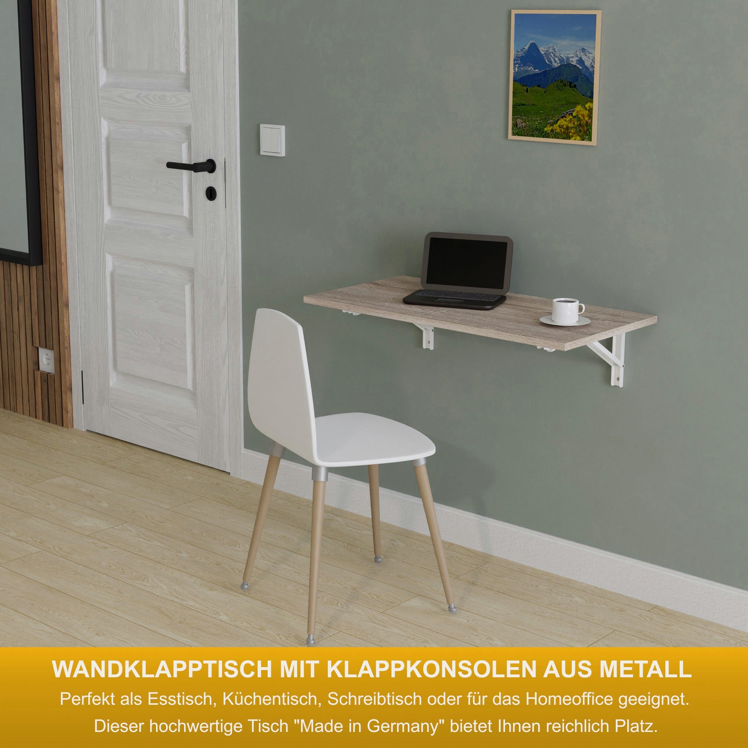 KDR Produktgestaltung Klapptisch 80x40 Wandklapptisch Eiche Wand Sonoma Tisch, Küchentisch Esstisch Schreibtisch