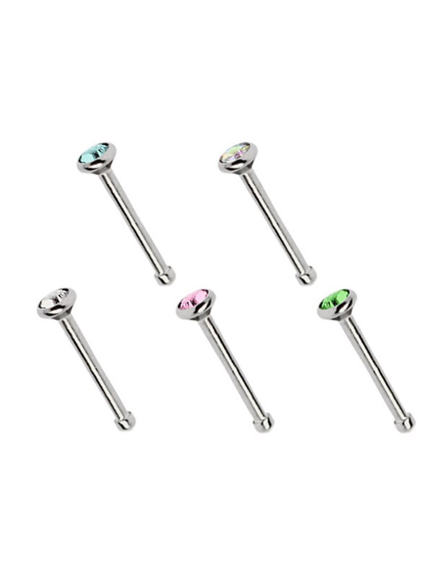 Adelia´s Nasenpiercing Piercing Piercing Nasenpiercing, Titan Piercing 5 bunte Nasenstecker im Set mit Stopper, Stab 0,8 mm