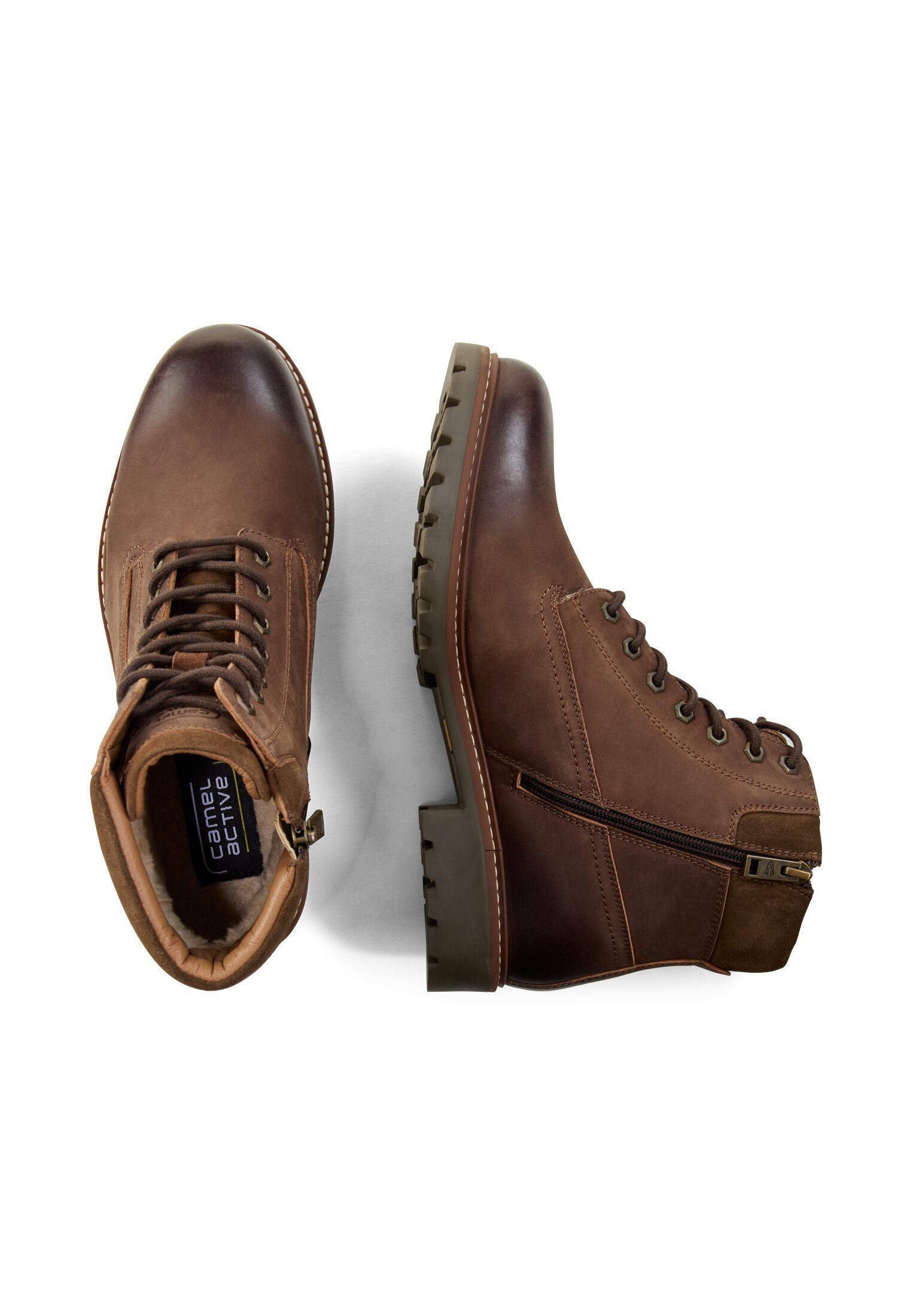 camel active Lederschuh mit Gummiprofil Schnürschuh