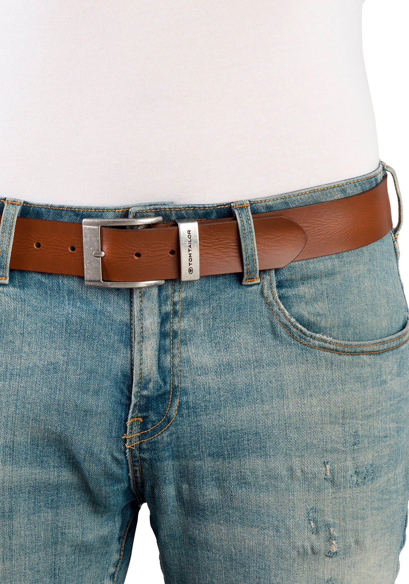 TOM TAILOR Ledergürtel TTTOM 4 cm breiter Herrengürtel, Casual und Jeans Look