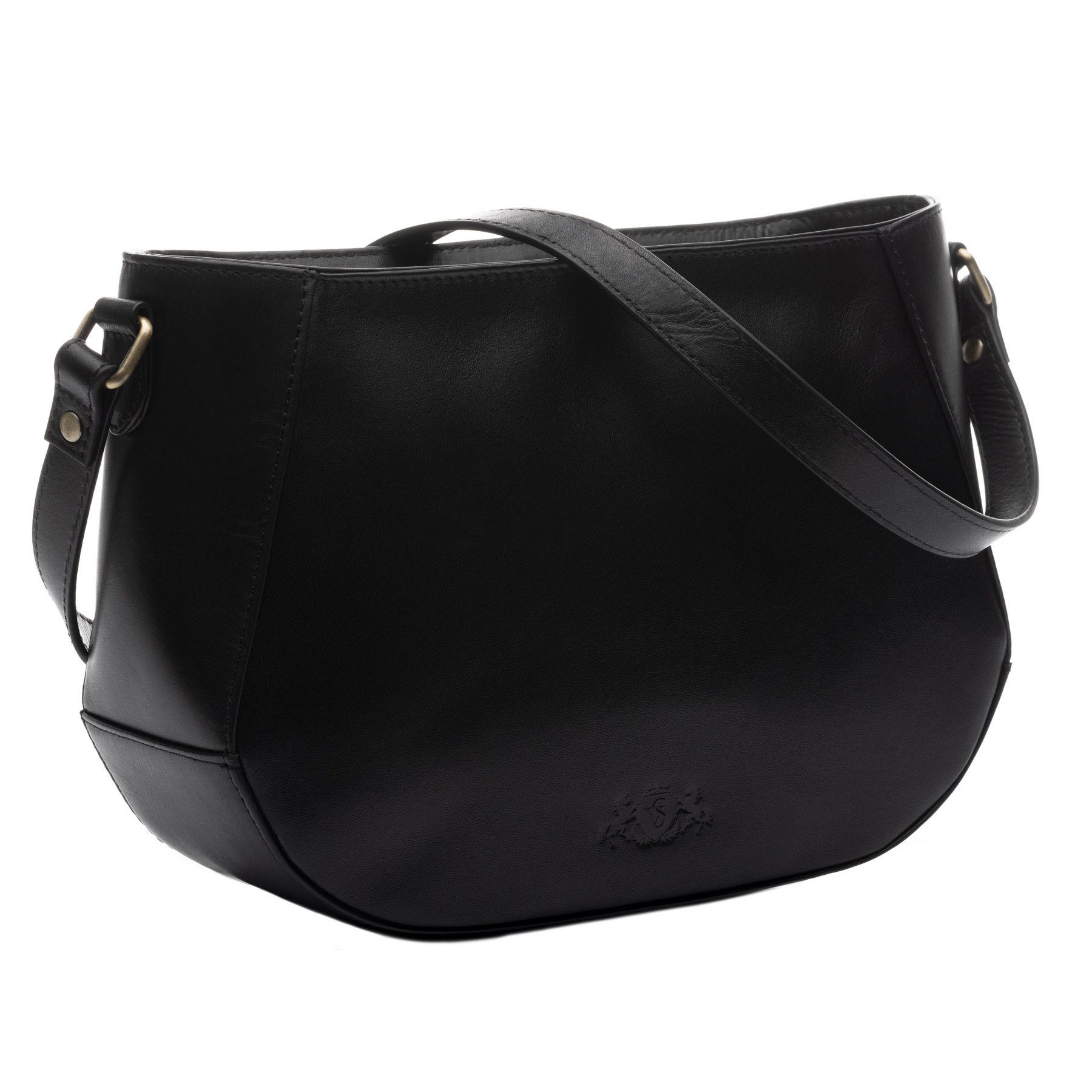 SID & VAIN Umhängetasche echt Leder Umhängetasche groß schwarz ALBANY, Crossbody Bag Echtleder für Damen, Handtasche mit Schultergurt schwarz